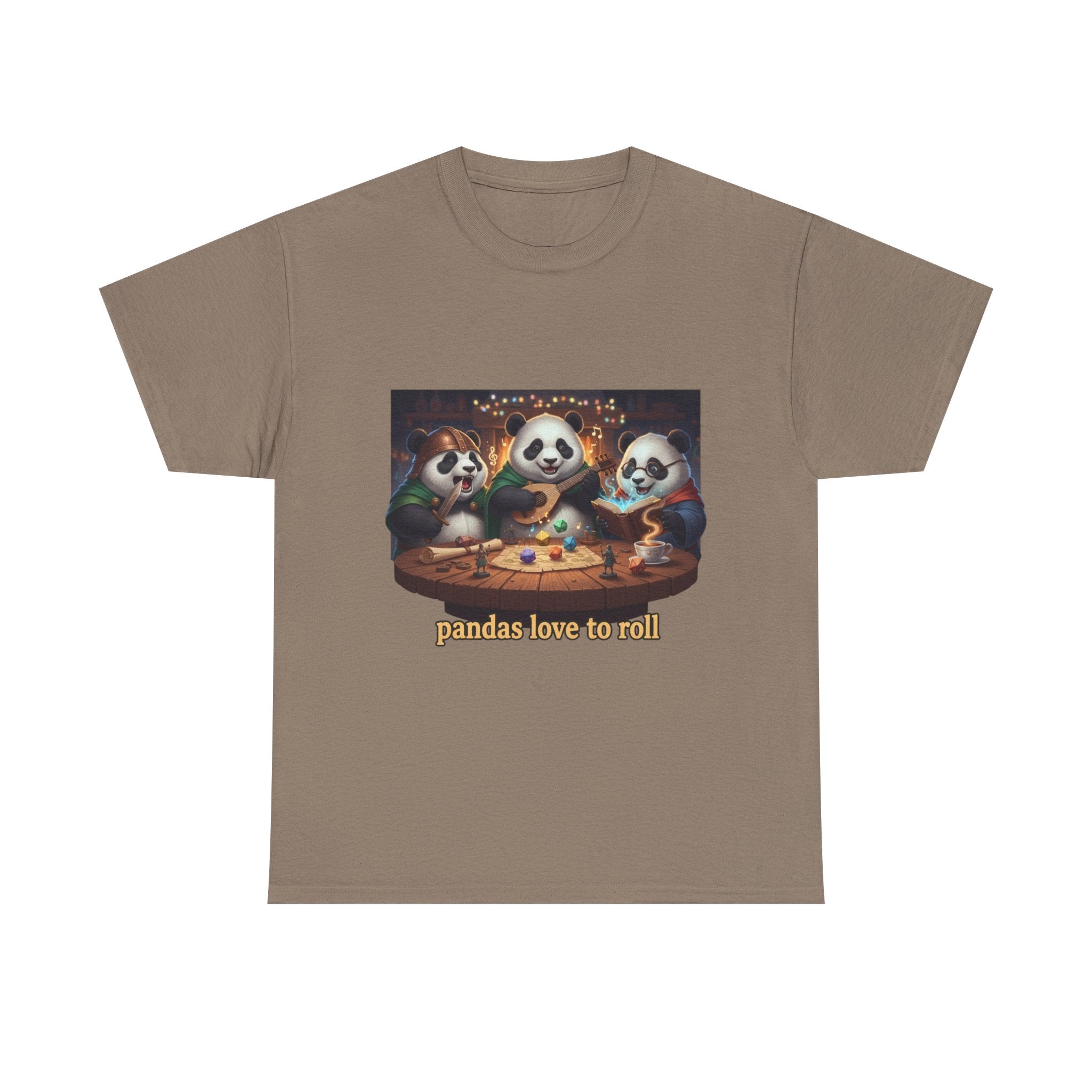 Pandas Love to Roll DnD T-Shirt — Fantasy Pandas Playing DnD Tee