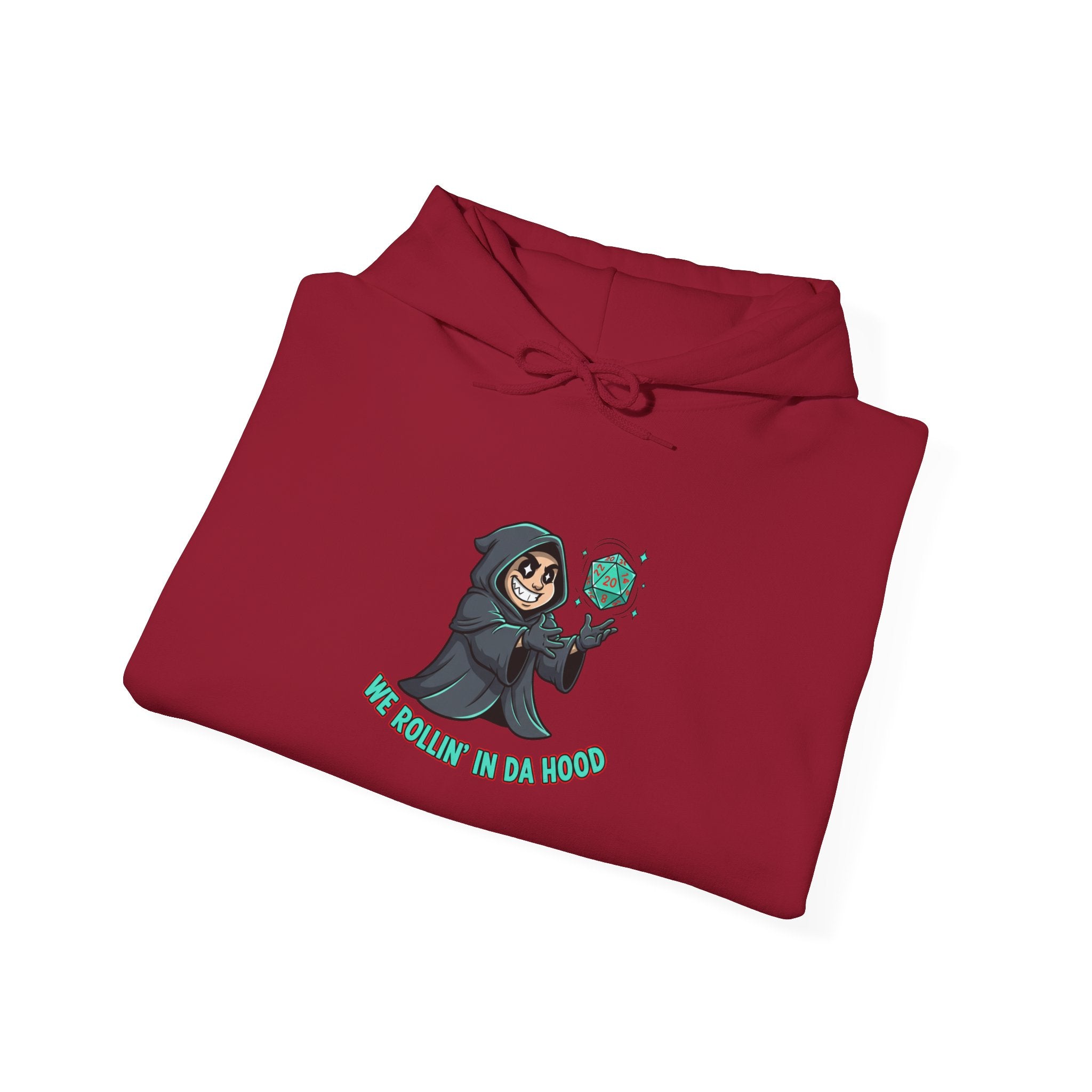 Grim Reaper D20 Hoodie — "Rollin' in da Hood" RPG Gaming Sweatshirt