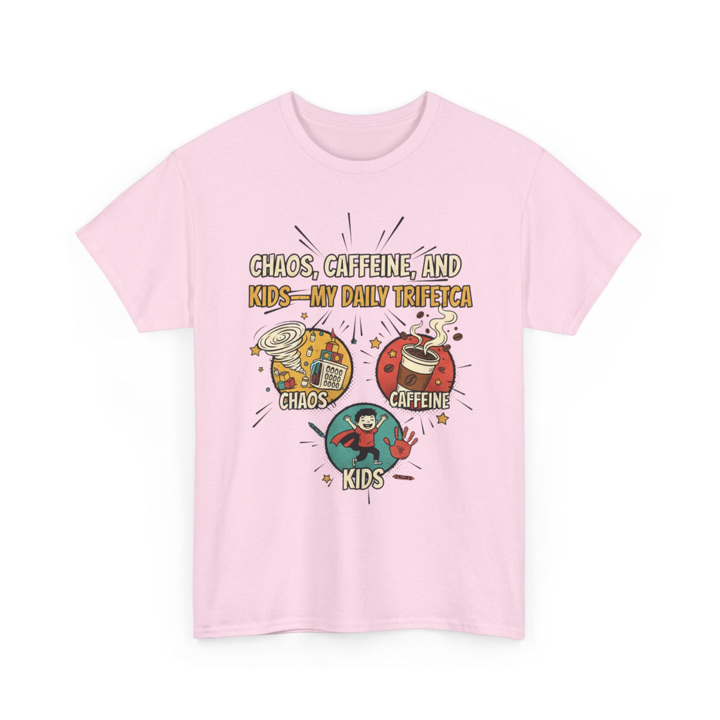 Chaos, Caffeine & Kids Tee — Funny Mom Dad Parenting T‑Shirt