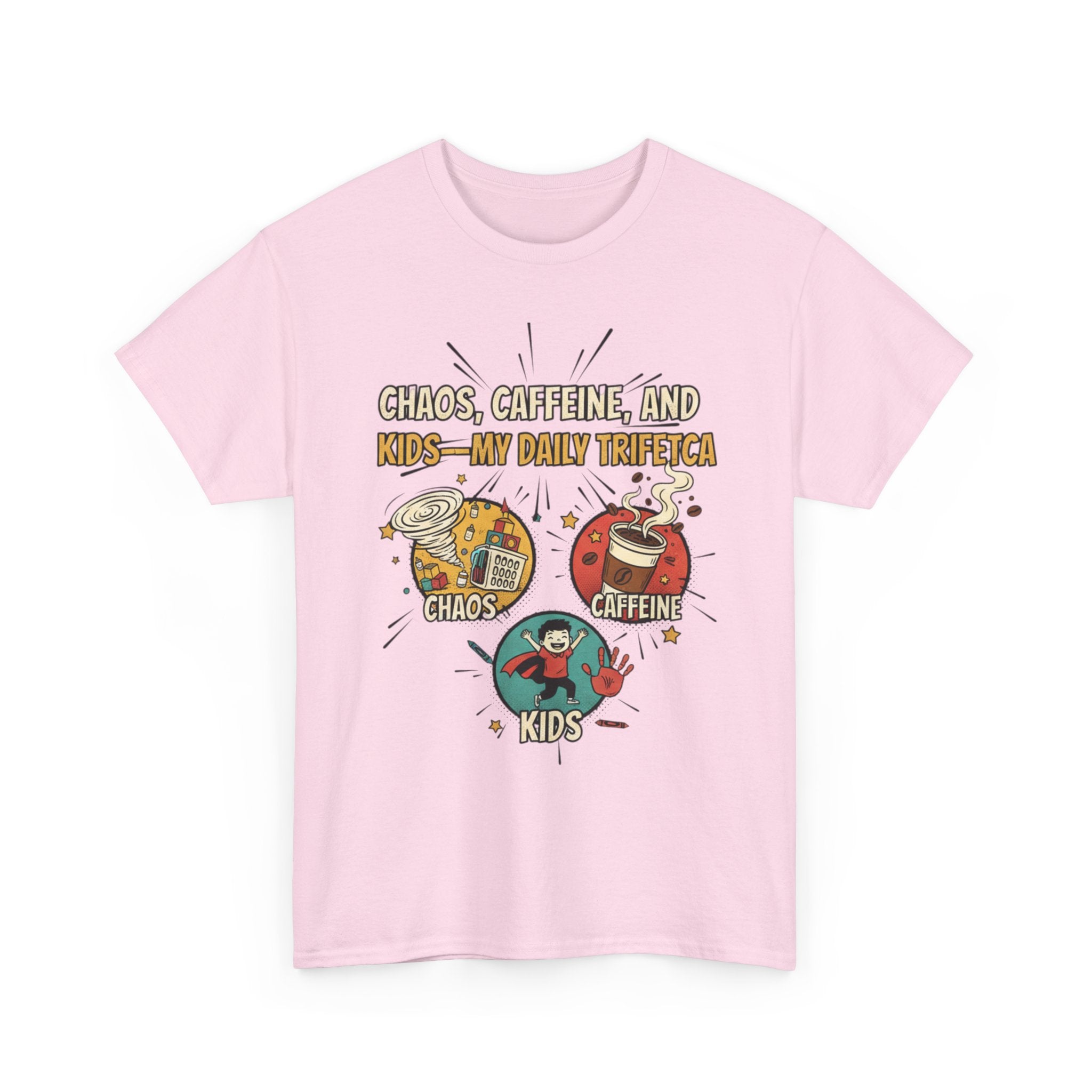 Chaos, Caffeine & Kids Tee — Funny Mom Dad Parenting T‑Shirt