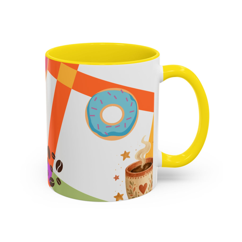 Donut & Coffee Accent Mug – Colorful Breakfast Coffee Cup (11/15 oz)