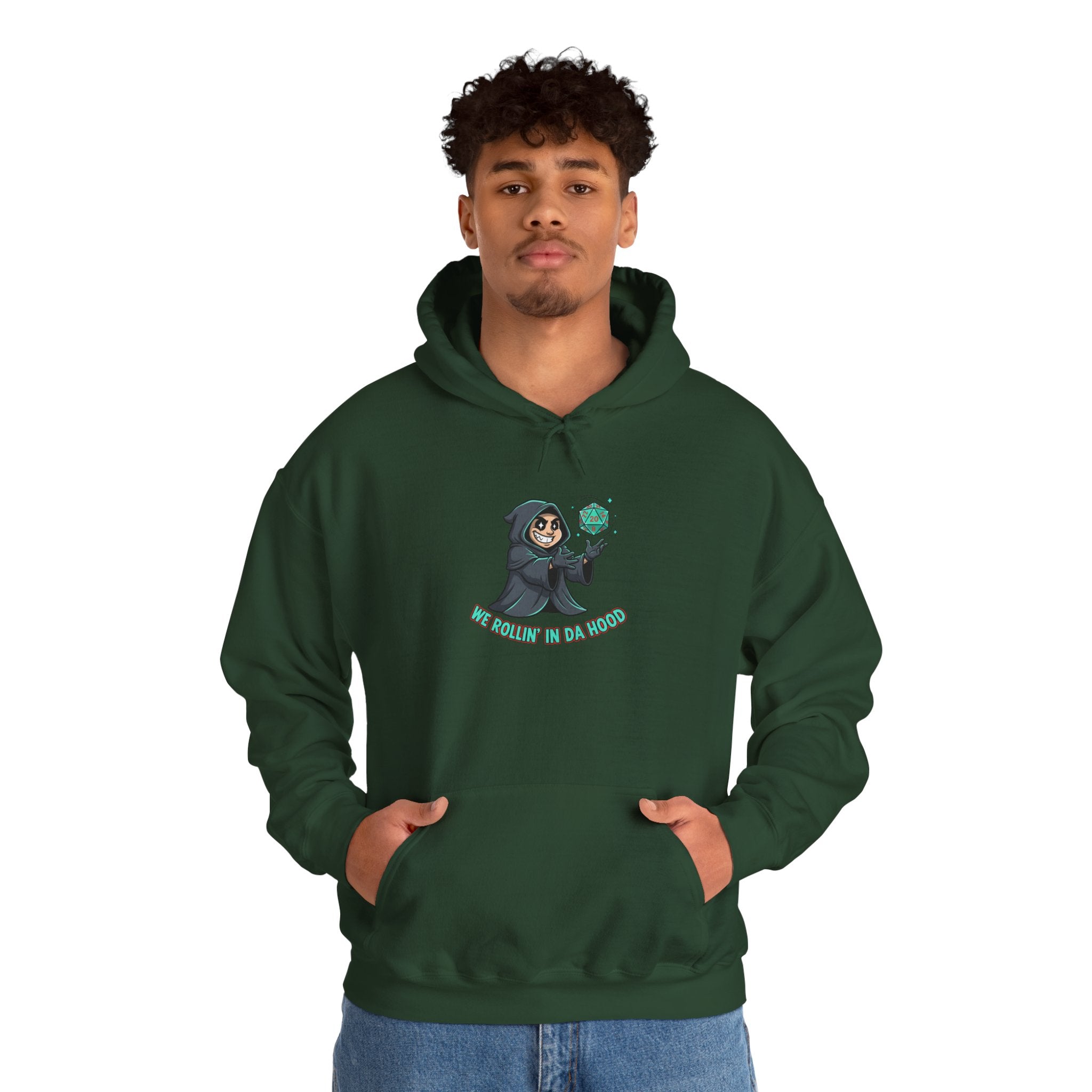Grim Reaper D20 Hoodie — "Rollin' in da Hood" RPG Gaming Sweatshirt