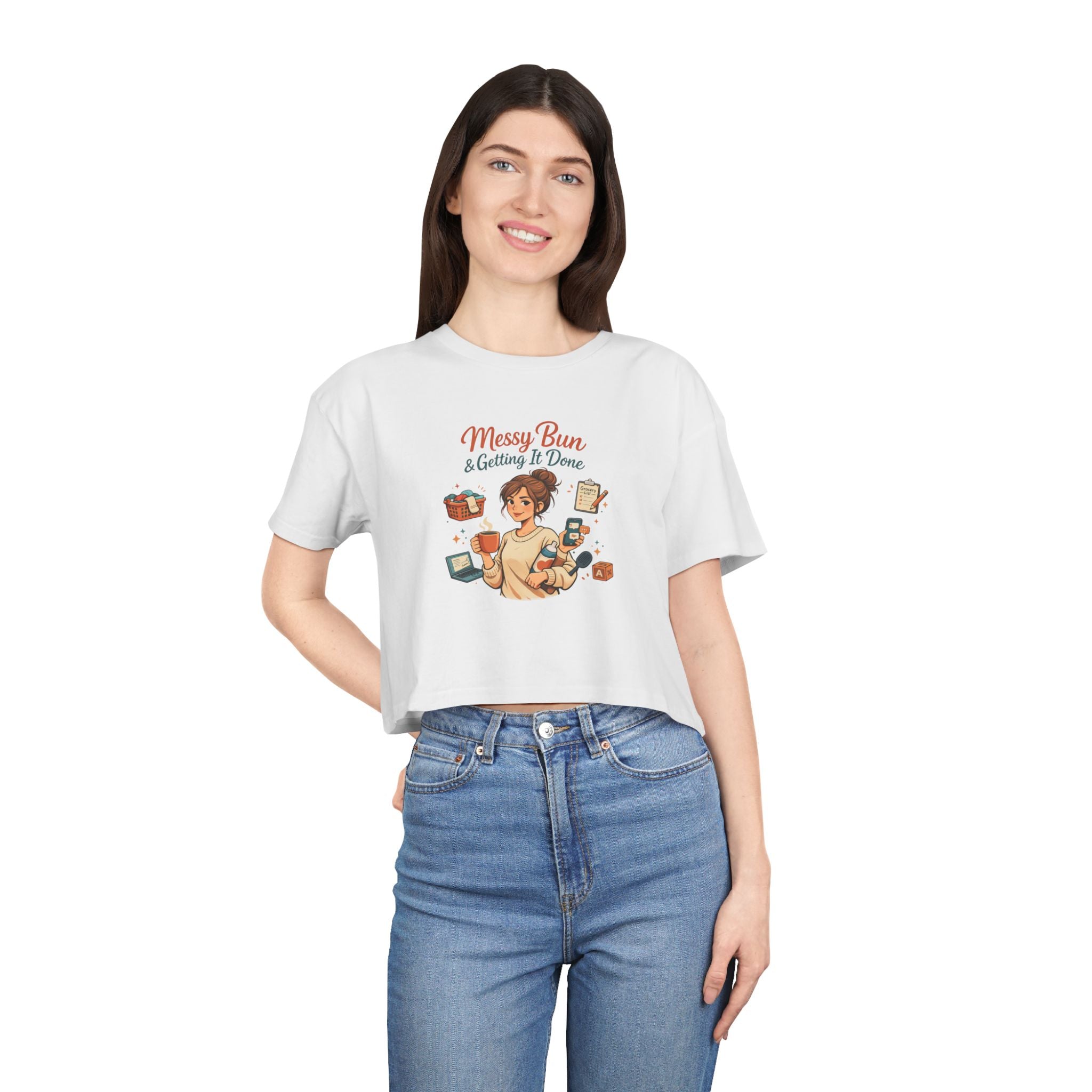 "Messy Bun & Getting It Done" Graphic Women’s Crop Top