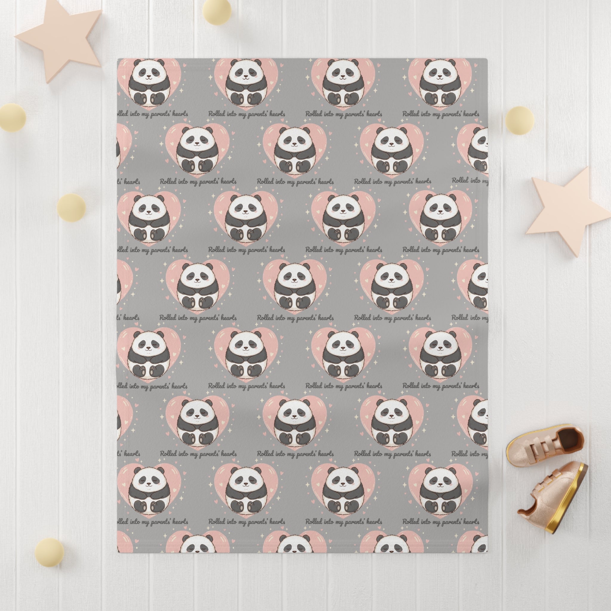 Panda Rolling into Hearts Soft Fleece Baby Blanket