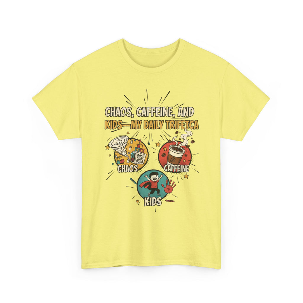 Chaos, Caffeine & Kids Tee — Funny Mom Dad Parenting T‑Shirt
