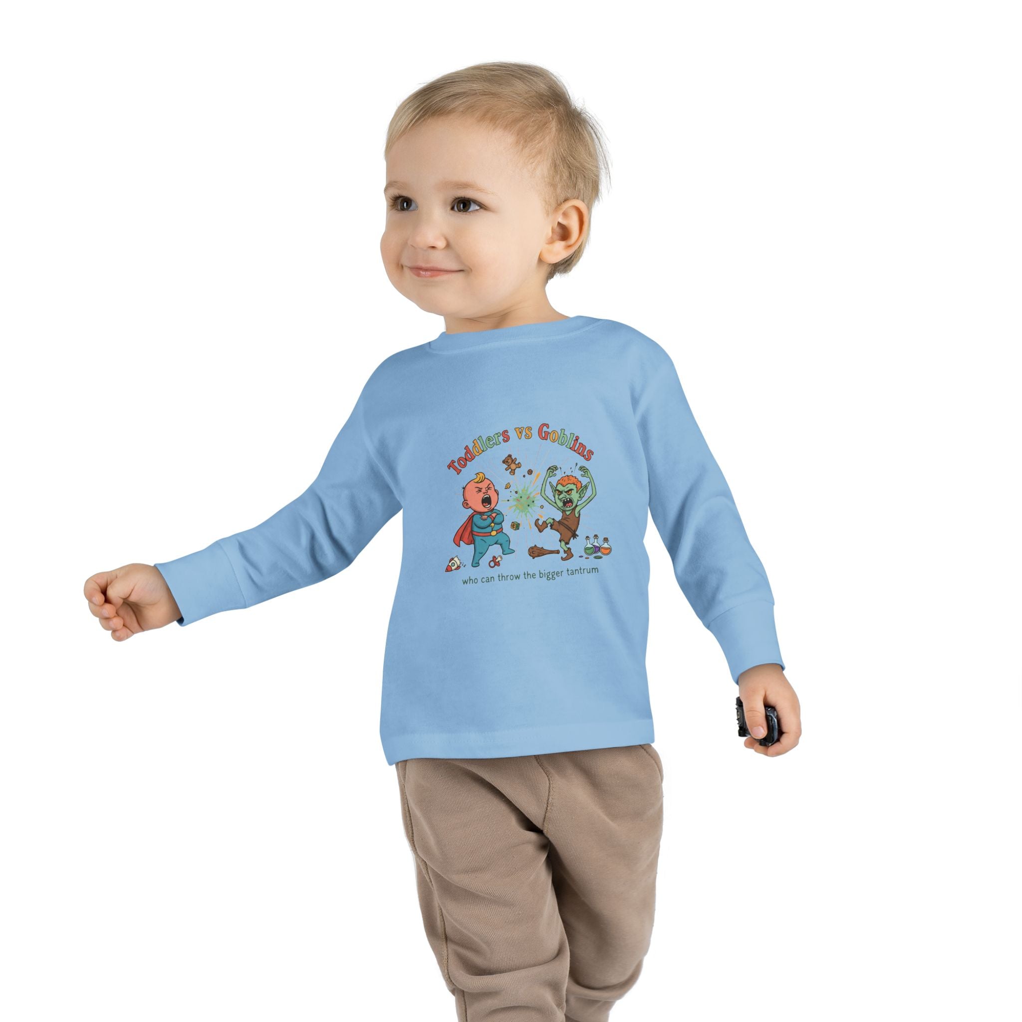 Toddlers vs Goblins Toddler Long Sleeve Tee — "Who Can Throw the Bigger Tantrums"