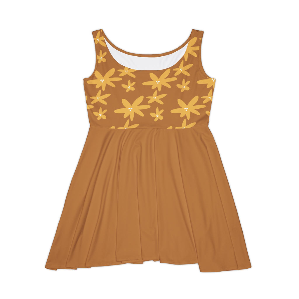 Golden Floral Skater Dress