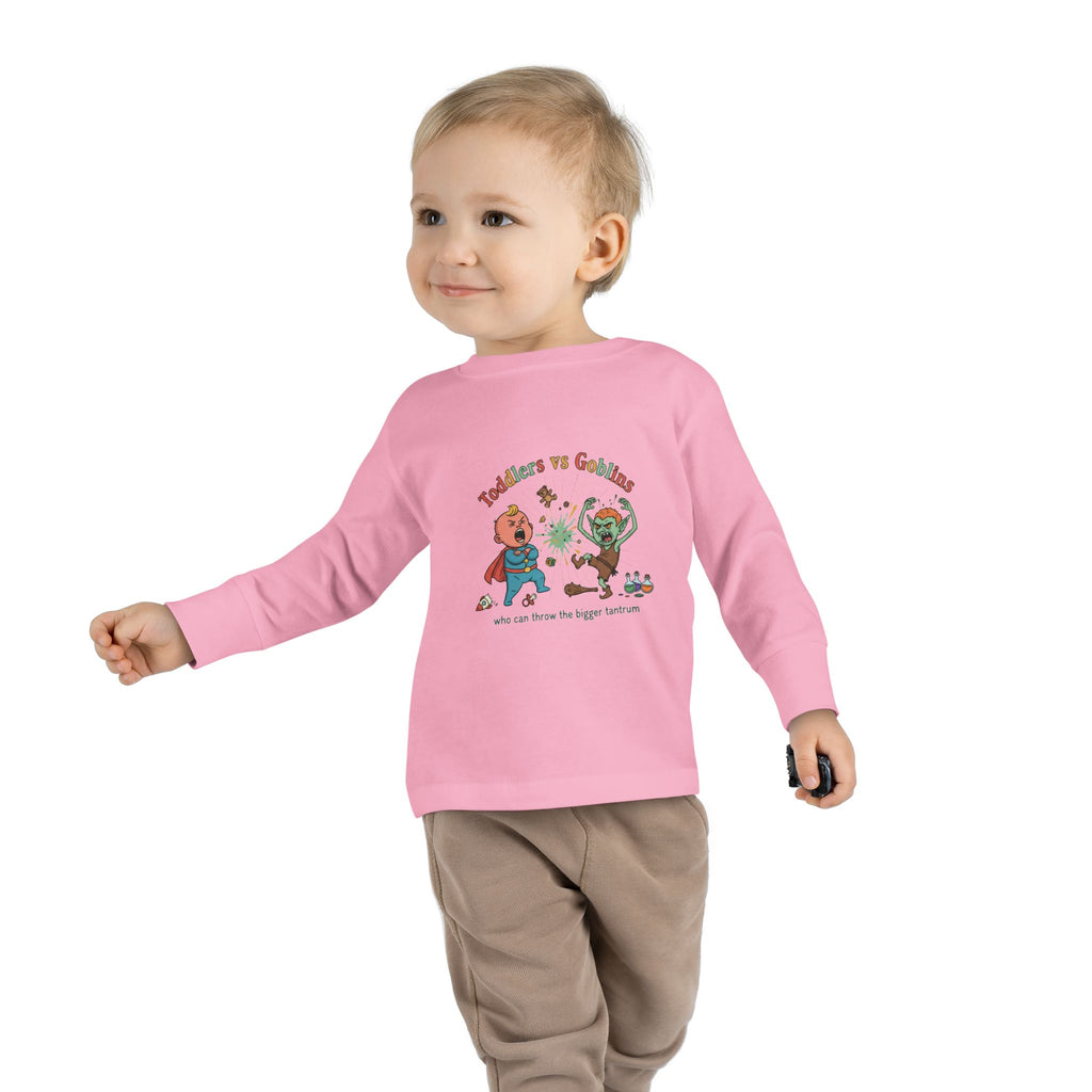Toddlers vs Goblins Toddler Long Sleeve Tee — "Who Can Throw the Bigger Tantrums"