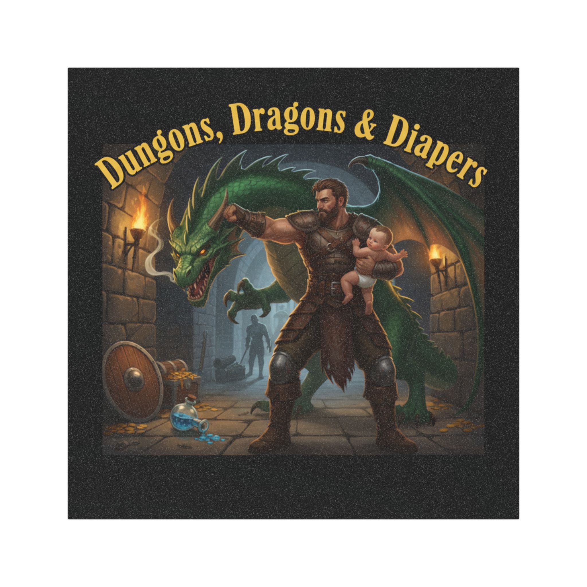 Dungeons, Dragons & Diapers Car Magnet — Funny D&D Dad Family Vehicle Decal
