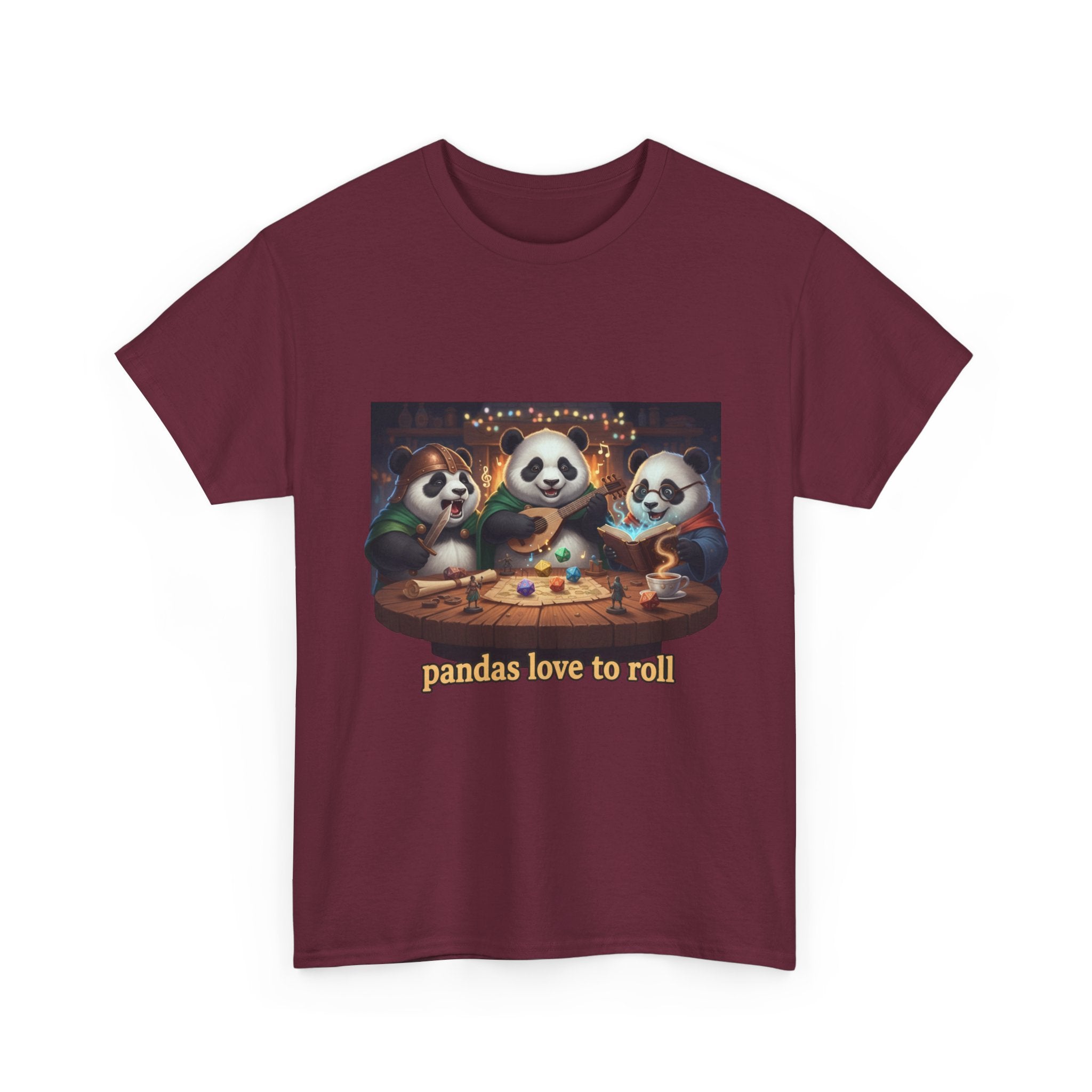 Pandas Love to Roll DnD T-Shirt — Fantasy Pandas Playing DnD Tee