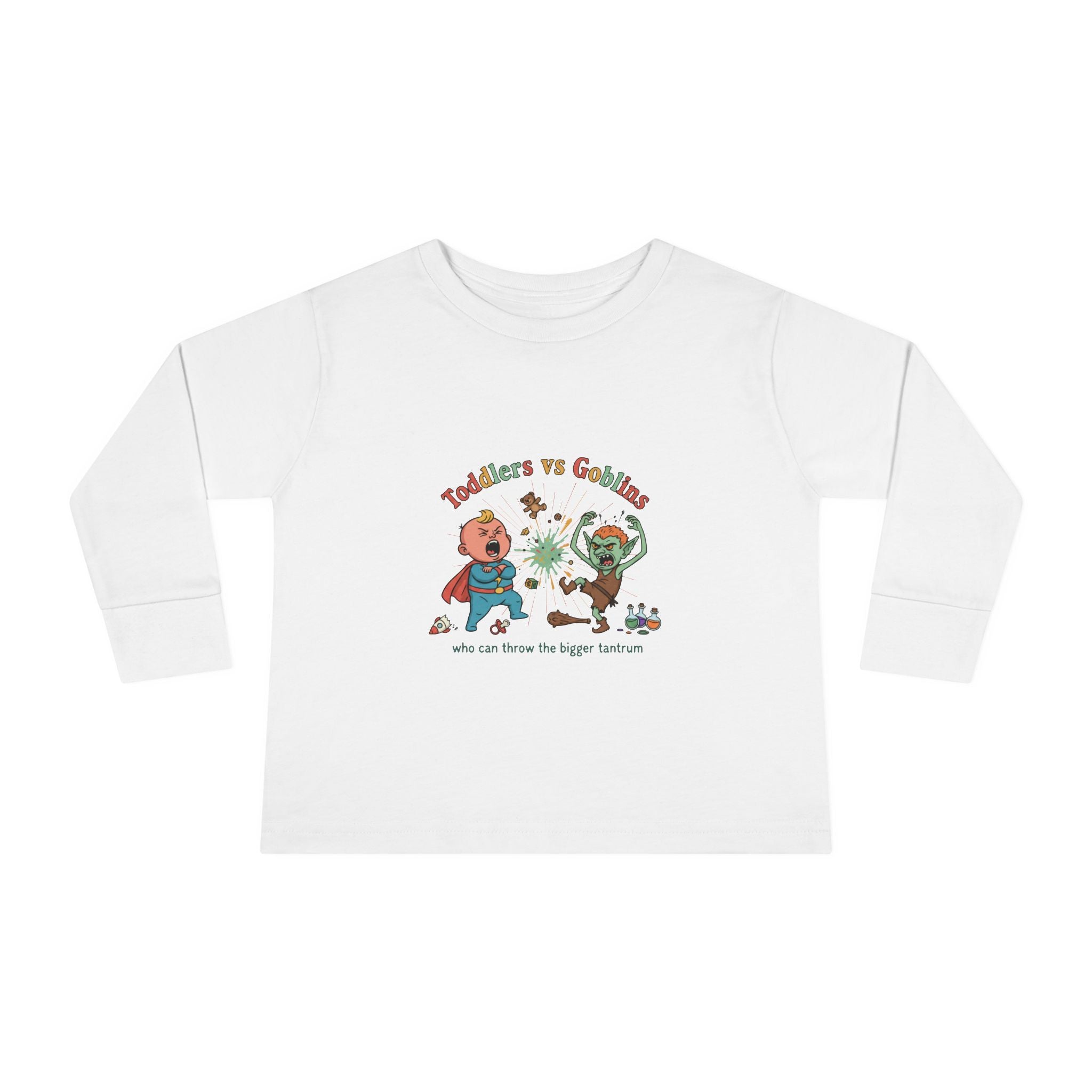 Toddlers vs Goblins Toddler Long Sleeve Tee — "Who Can Throw the Bigger Tantrums"