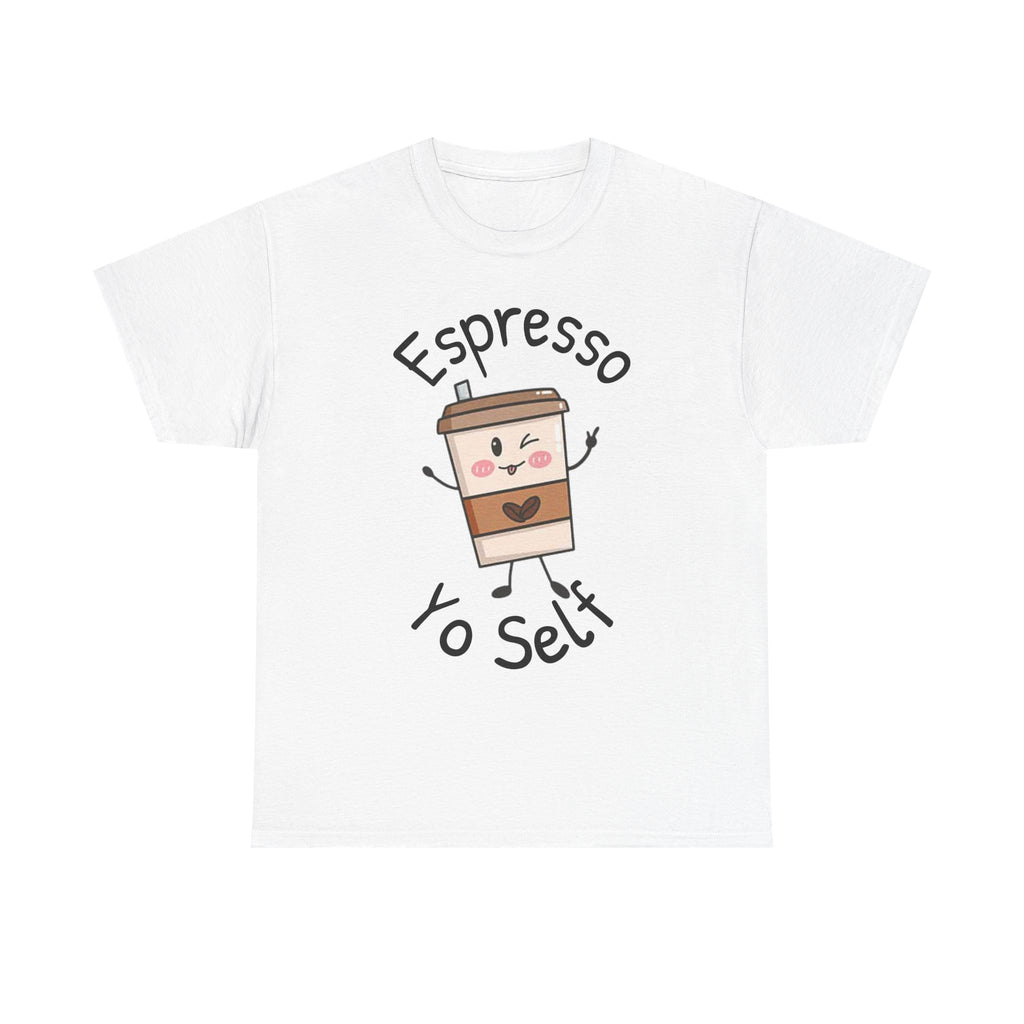 Espresso Yo Self Coffee Tee — Animated Coffee Guy Graphic T-Shirt