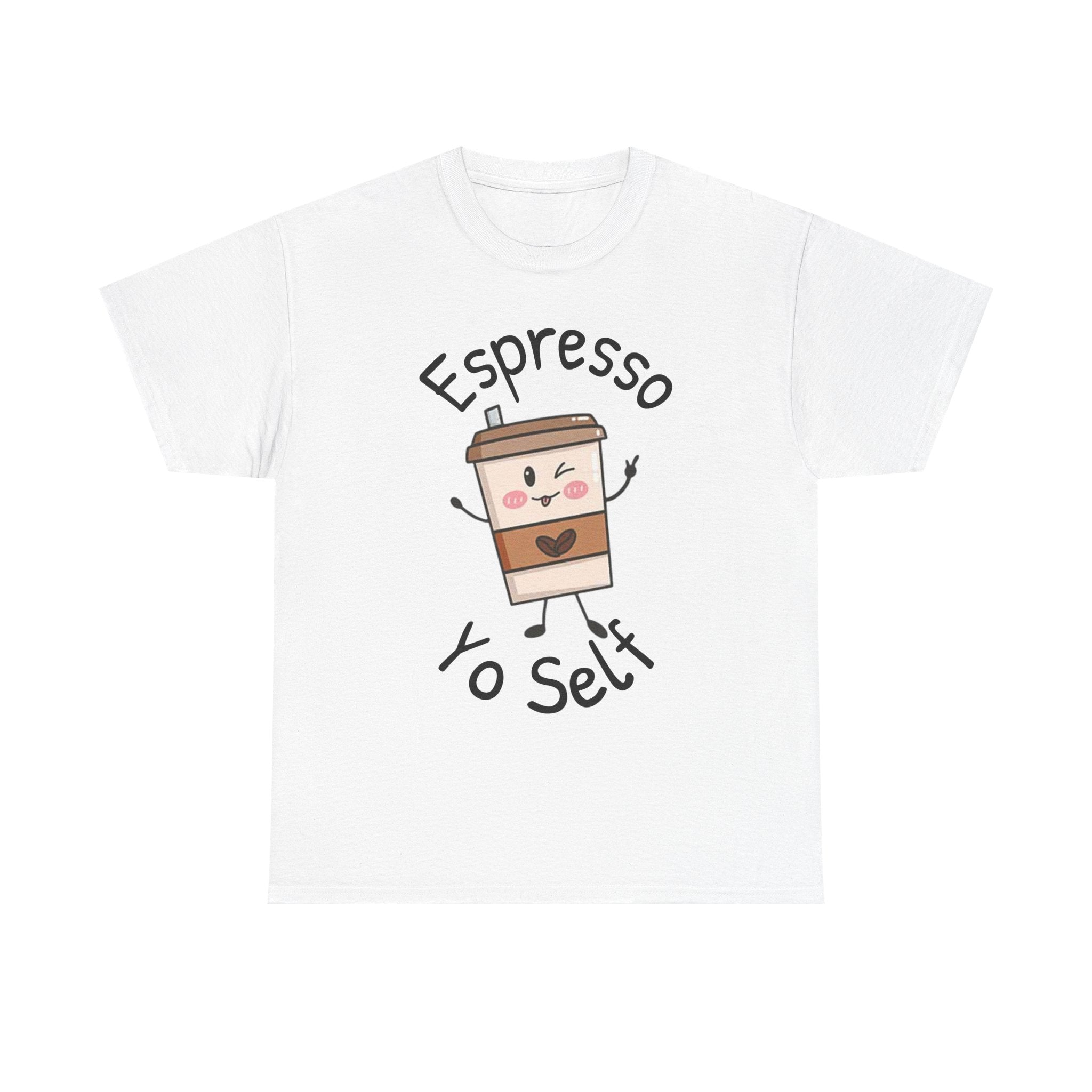 Espresso Yo Self Coffee Tee — Animated Coffee Guy Graphic T-Shirt