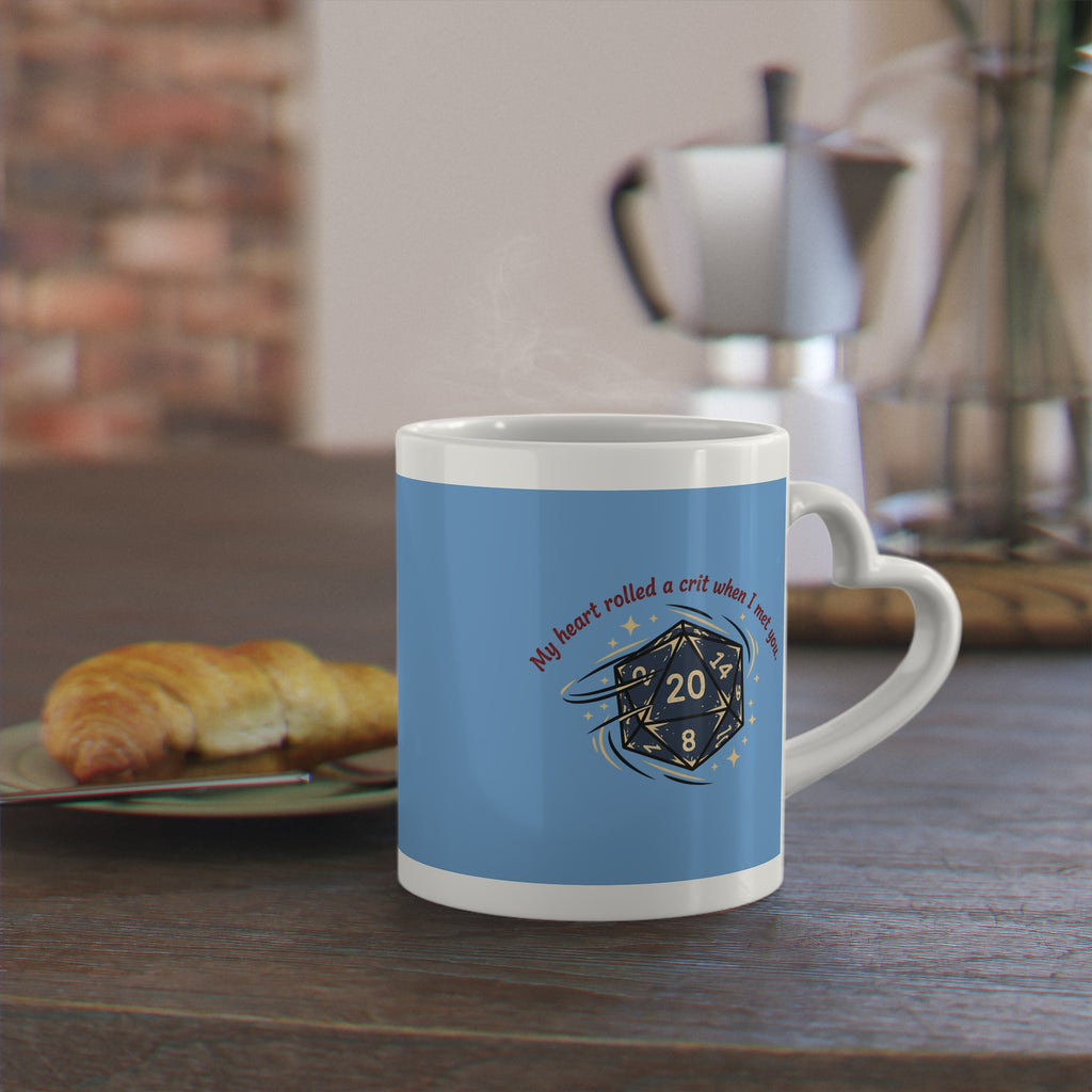 Heart-Shaped Mug — "My Heart Rolled a Crit When I Met You" RPG Love Coffee Cup