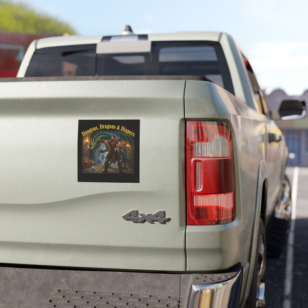 Dungeons, Dragons & Diapers Car Magnet — Funny D&D Dad Family Vehicle Decal