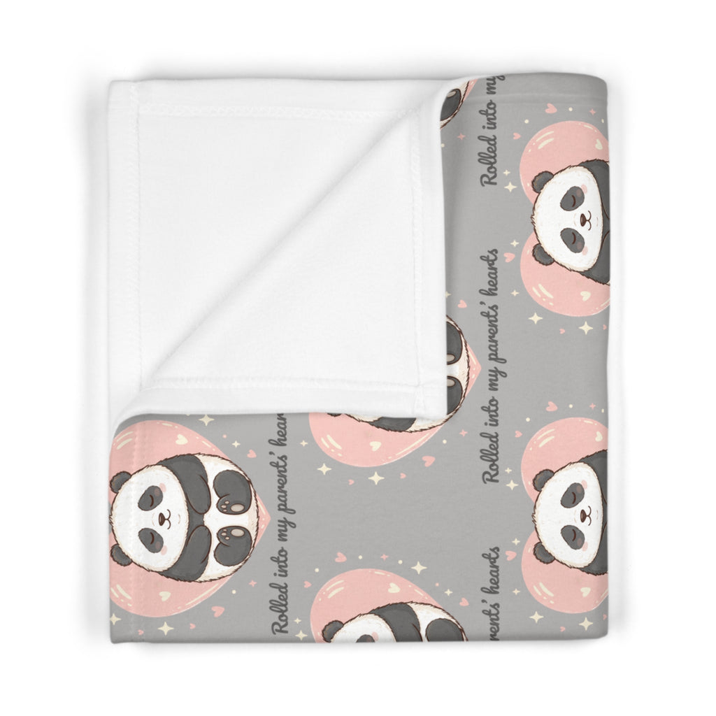 Panda Rolling into Hearts Soft Fleece Baby Blanket