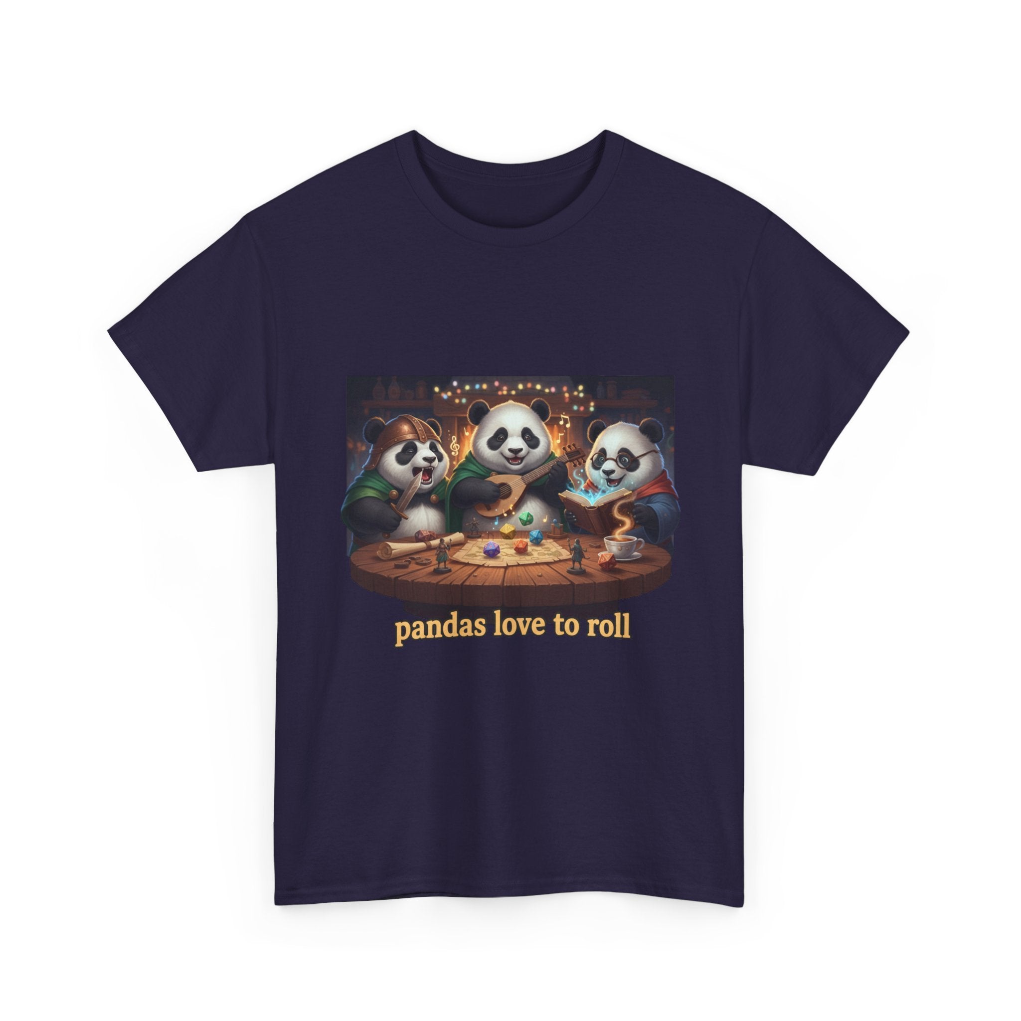 Pandas Love to Roll DnD T-Shirt — Fantasy Pandas Playing DnD Tee