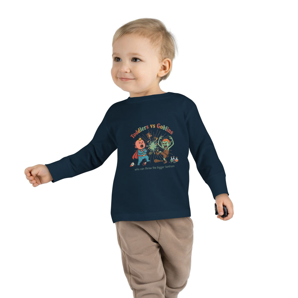 Toddlers vs Goblins Toddler Long Sleeve Tee — "Who Can Throw the Bigger Tantrums"