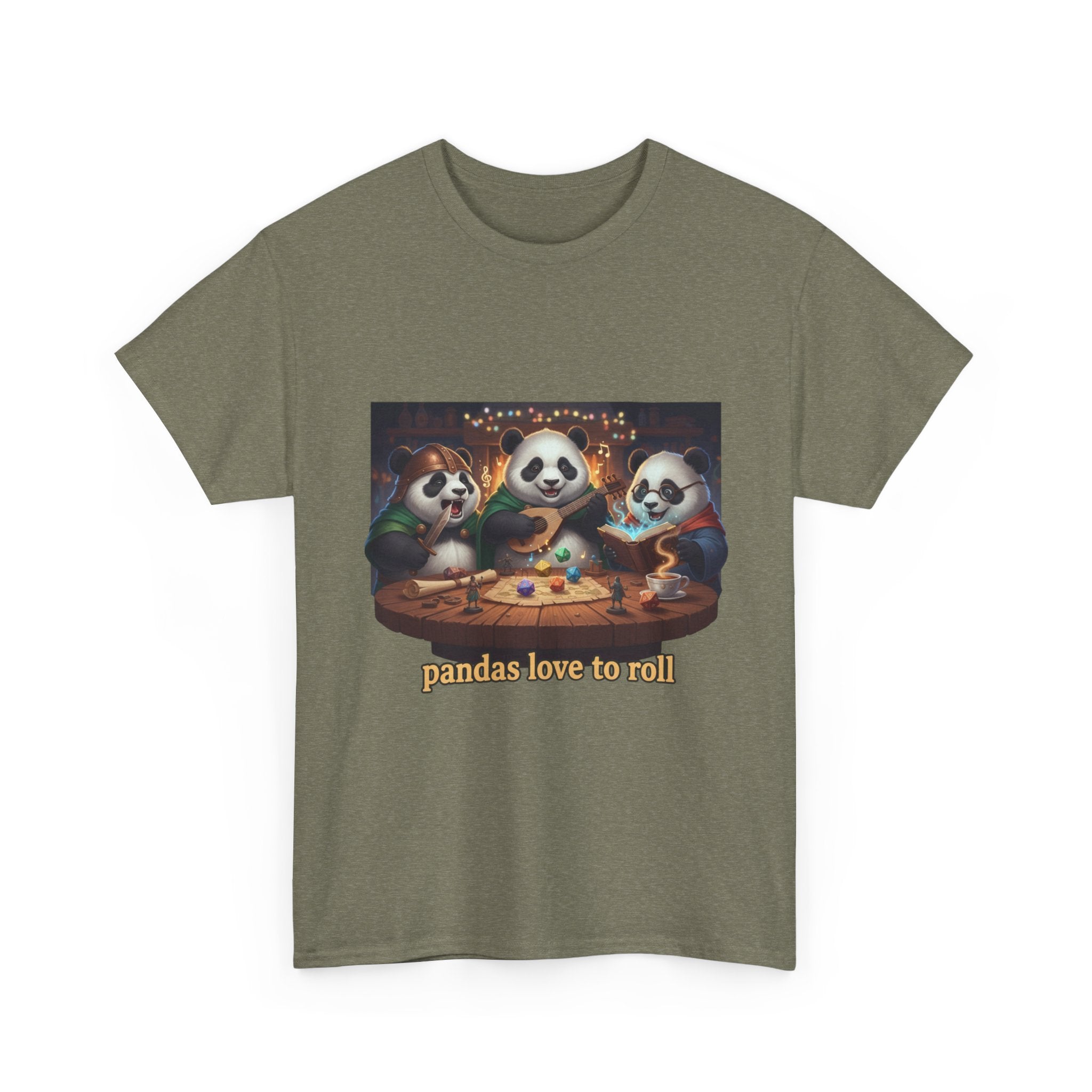 Pandas Love to Roll DnD T-Shirt — Fantasy Pandas Playing DnD Tee