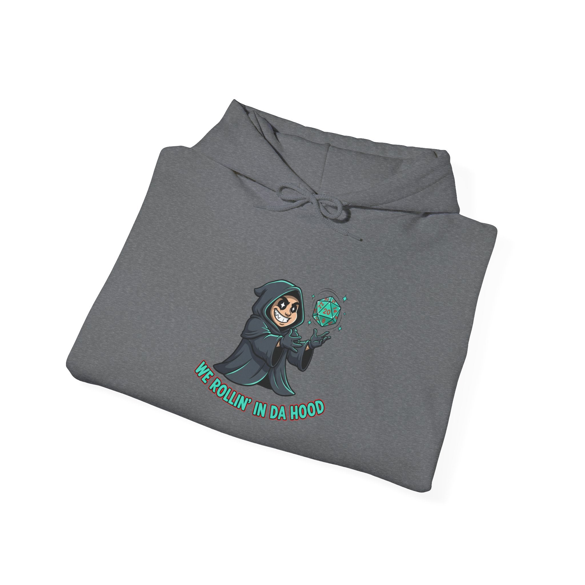 Grim Reaper D20 Hoodie — "Rollin' in da Hood" RPG Gaming Sweatshirt