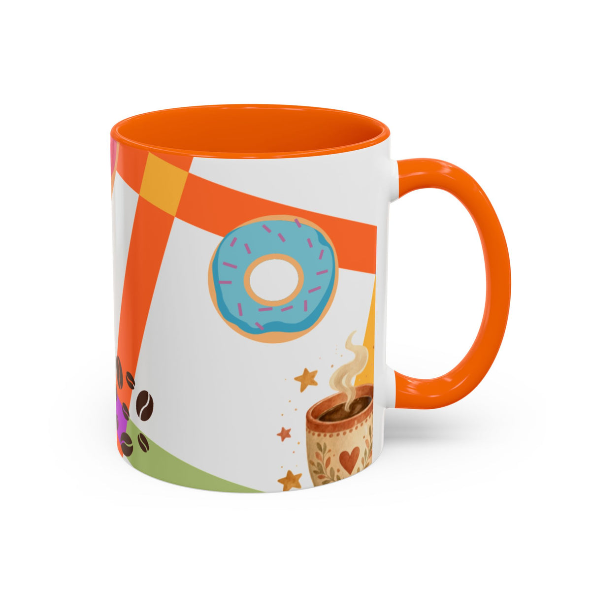 Donut & Coffee Accent Mug – Colorful Breakfast Coffee Cup (11/15 oz)