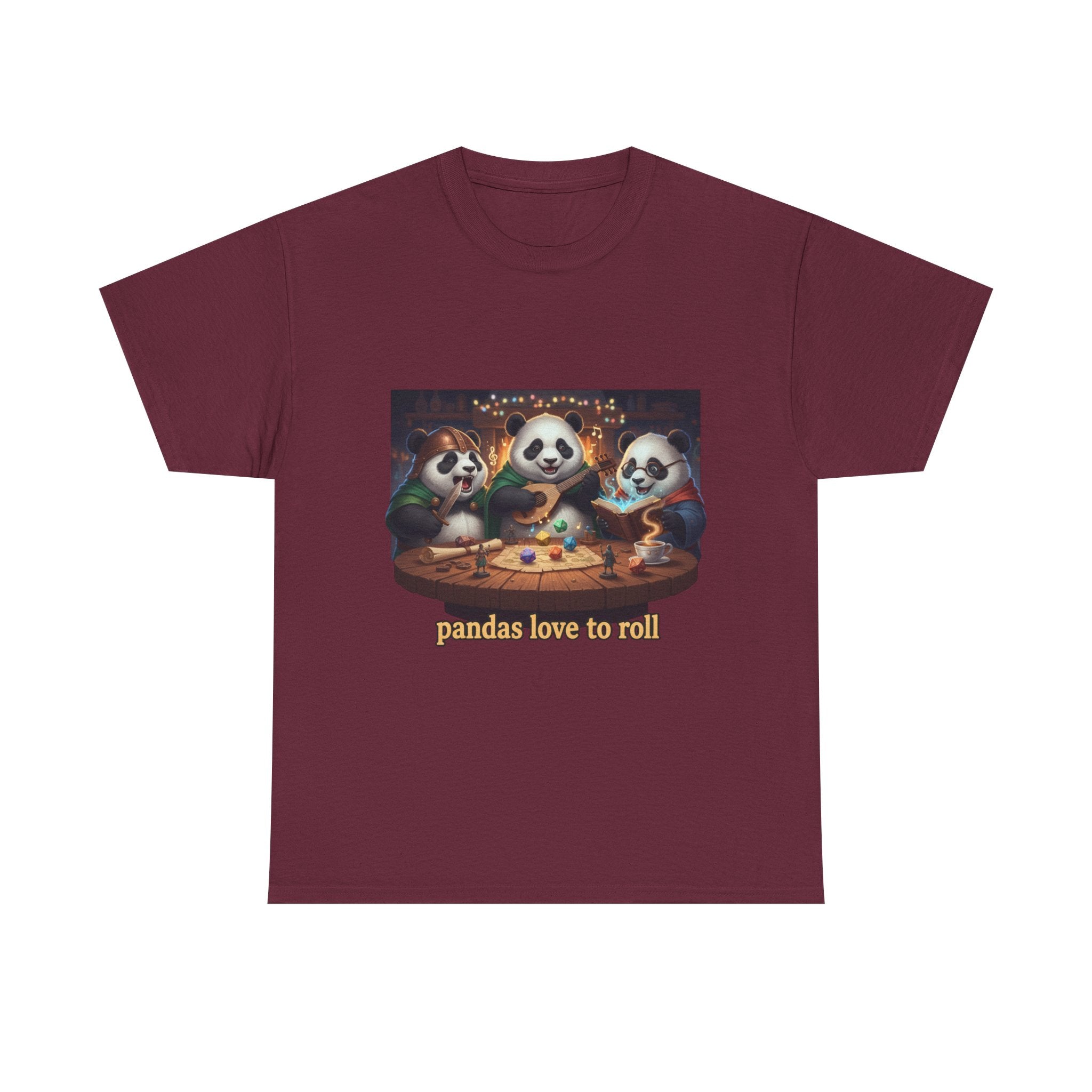 Pandas Love to Roll DnD T-Shirt — Fantasy Pandas Playing DnD Tee