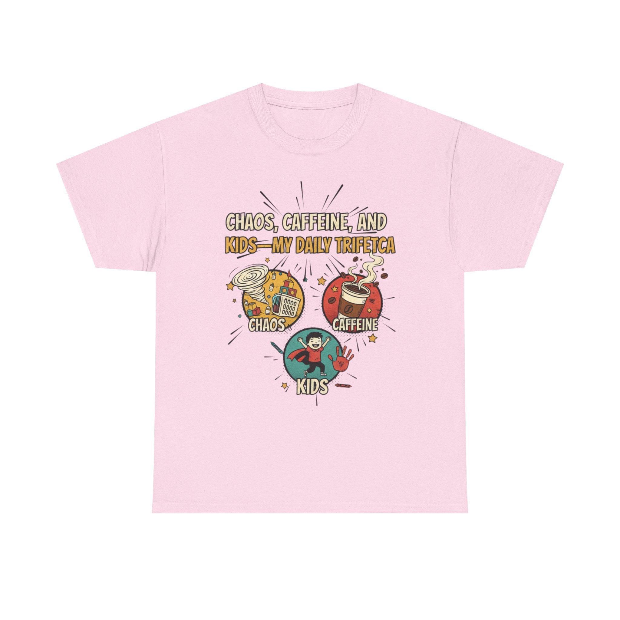 Chaos, Caffeine & Kids Tee — Funny Mom Dad Parenting T‑Shirt