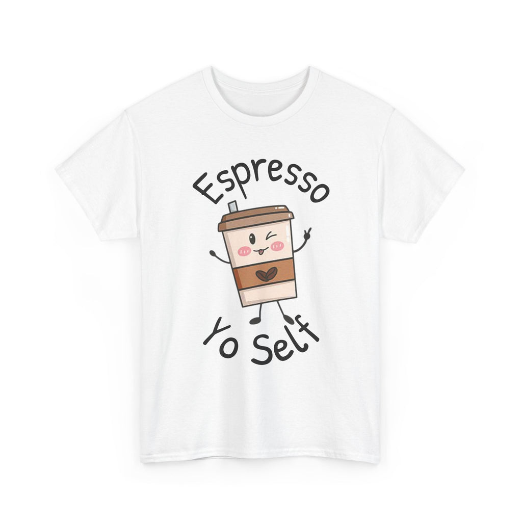 Espresso Yo Self Coffee Tee — Animated Coffee Guy Graphic T-Shirt