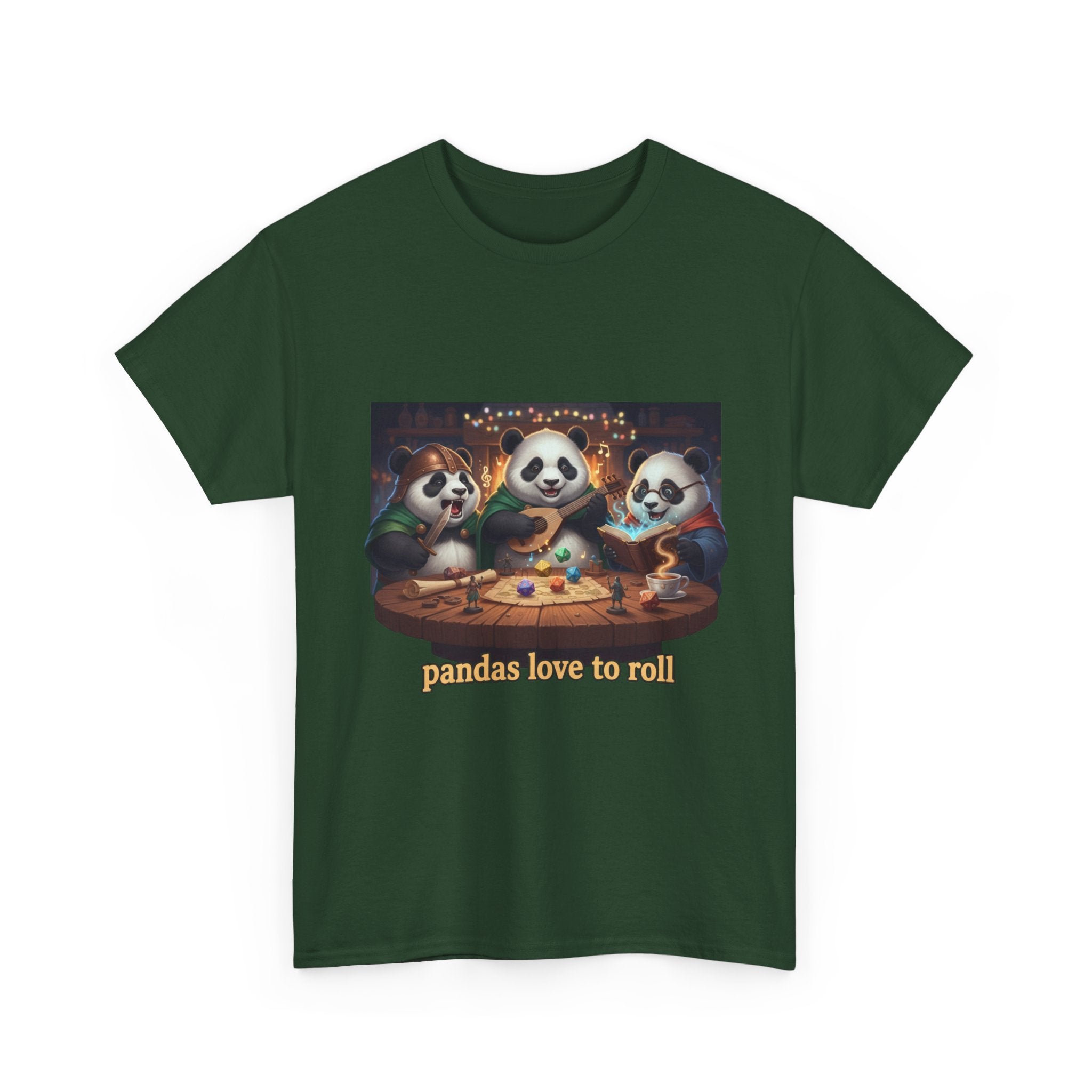 Pandas Love to Roll DnD T-Shirt — Fantasy Pandas Playing DnD Tee