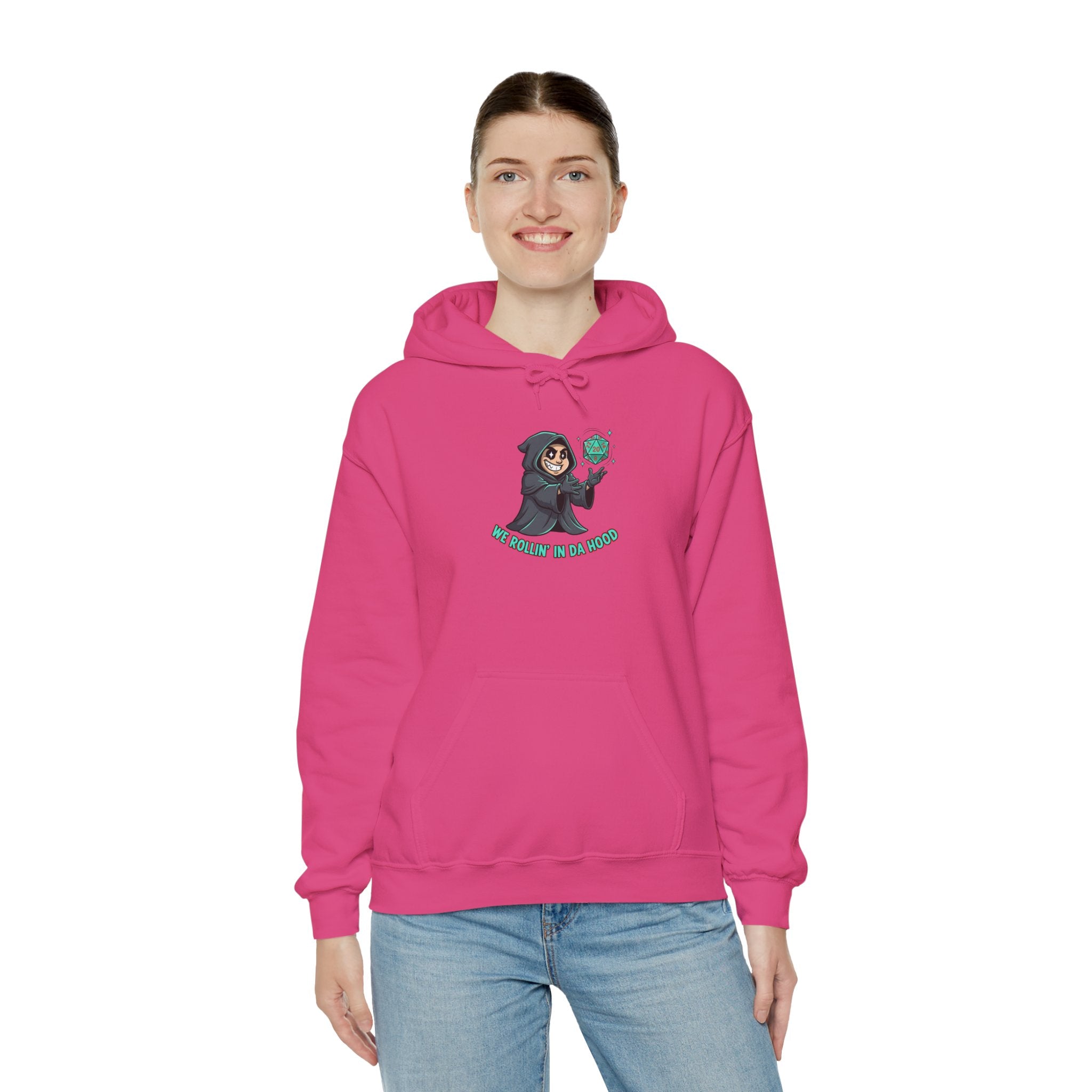 Grim Reaper D20 Hoodie — "Rollin' in da Hood" RPG Gaming Sweatshirt