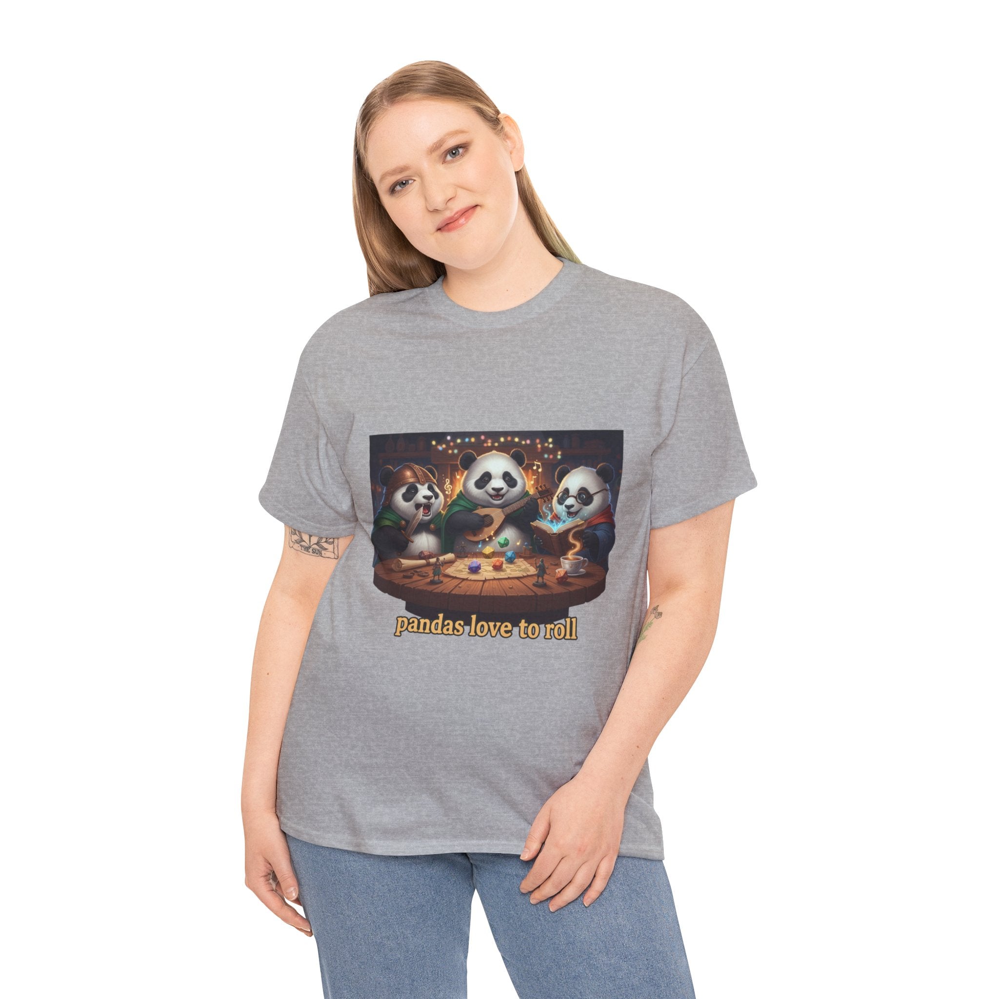 Pandas Love to Roll DnD T-Shirt — Fantasy Pandas Playing DnD Tee
