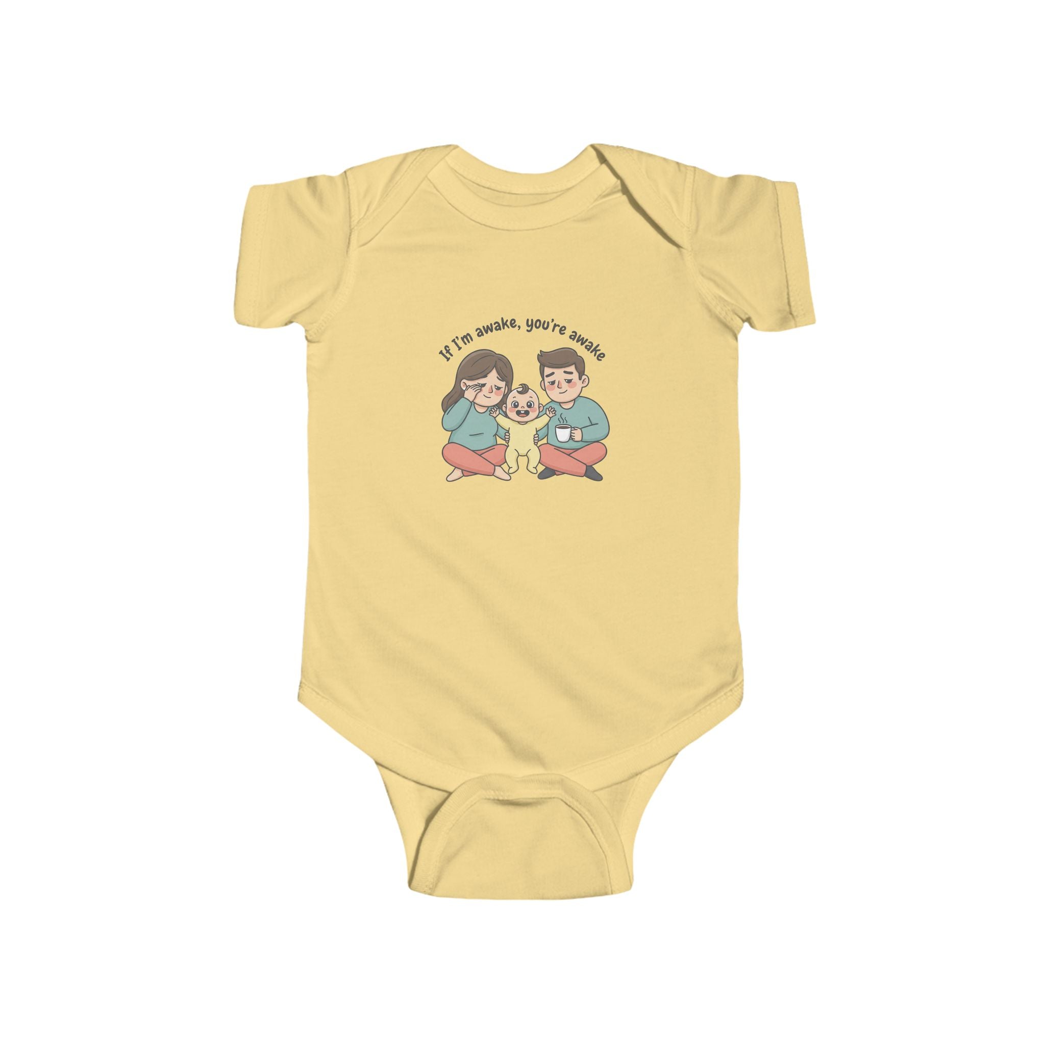 Infant Bodysuit — "Tired Parents, Happy Awake Baby" Cute Newborn Onesie