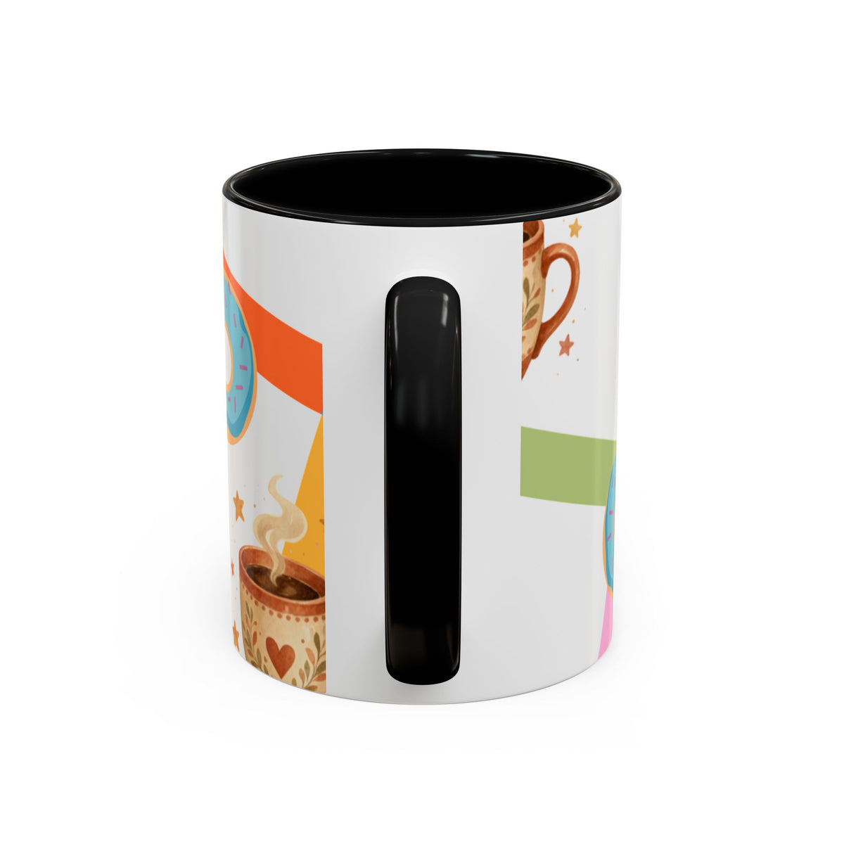 Donut & Coffee Accent Mug – Colorful Breakfast Coffee Cup (11/15 oz)
