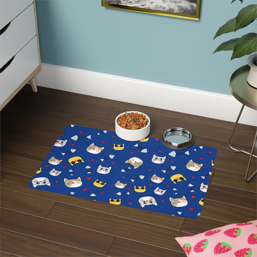 Cat Faces Pet Food Mat (12x18) — Non-Slip Feeding Mat for Cats