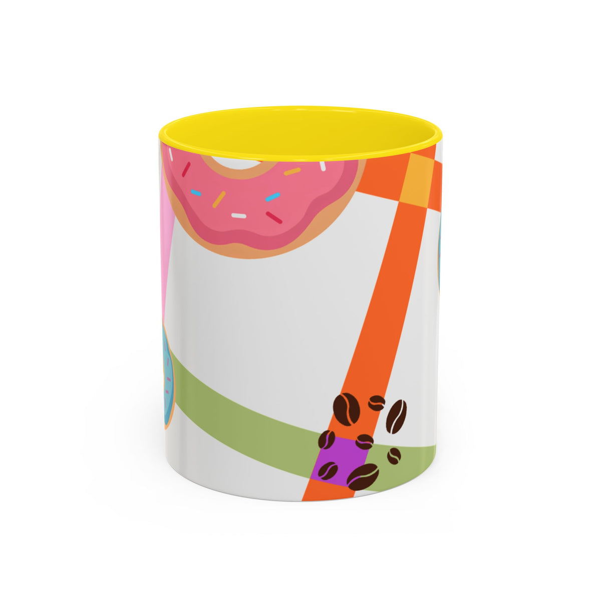 Donut & Coffee Accent Mug – Colorful Breakfast Coffee Cup (11/15 oz)