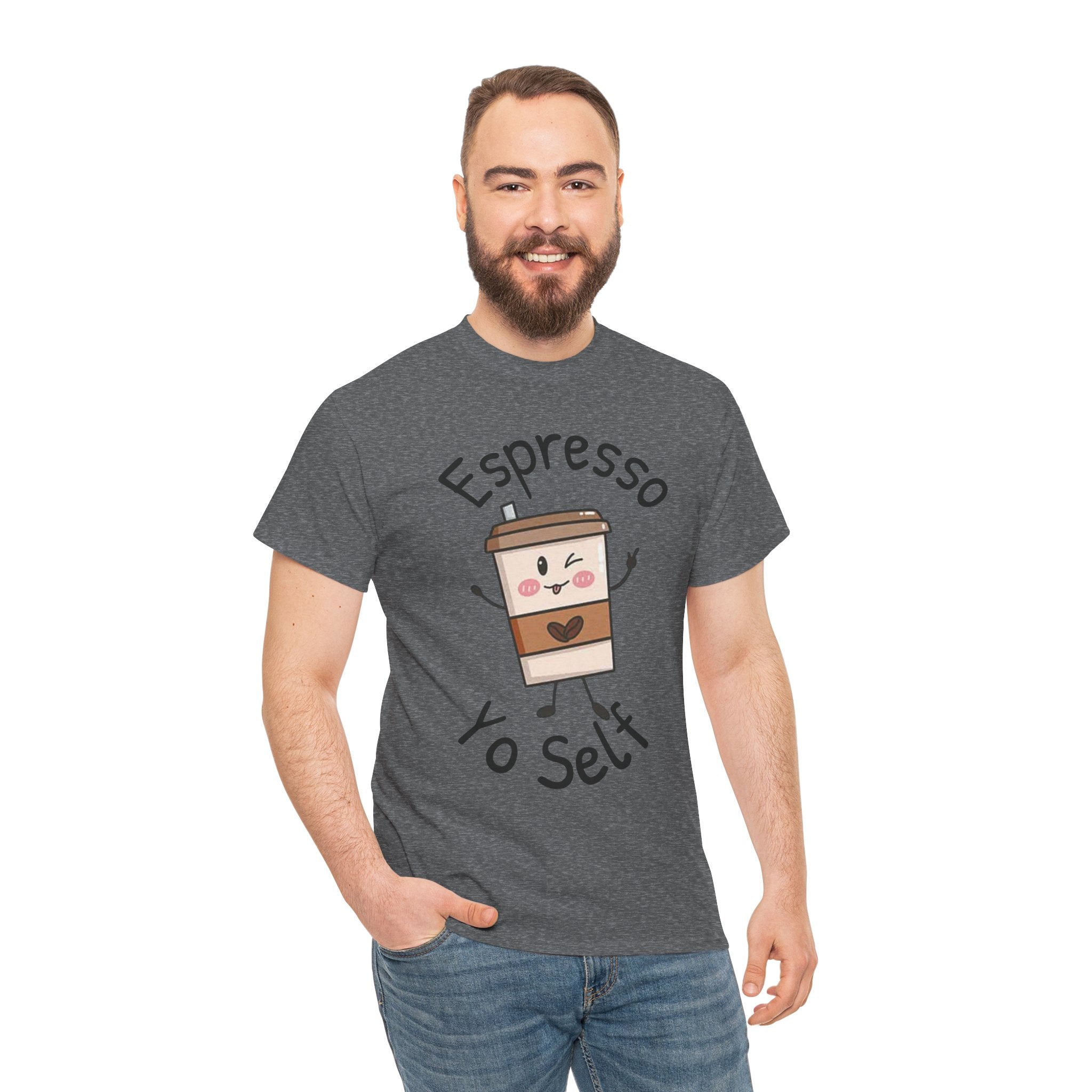 Espresso Yo Self Coffee Tee — Animated Coffee Guy Graphic T-Shirt
