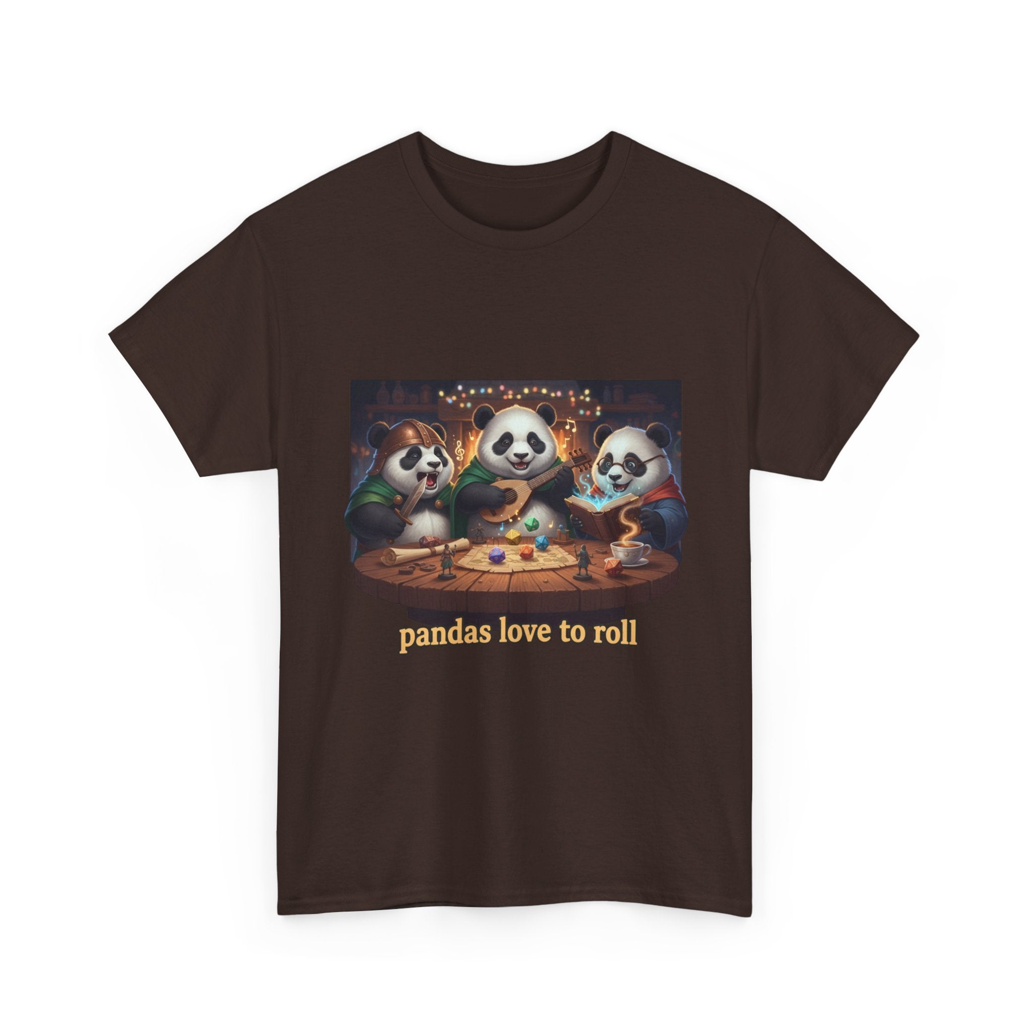 Pandas Love to Roll DnD T-Shirt — Fantasy Pandas Playing DnD Tee