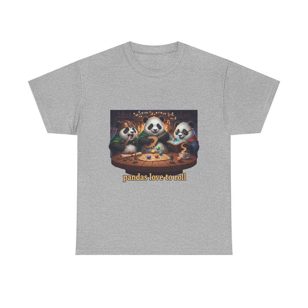 Pandas Love to Roll DnD T-Shirt — Fantasy Pandas Playing DnD Tee