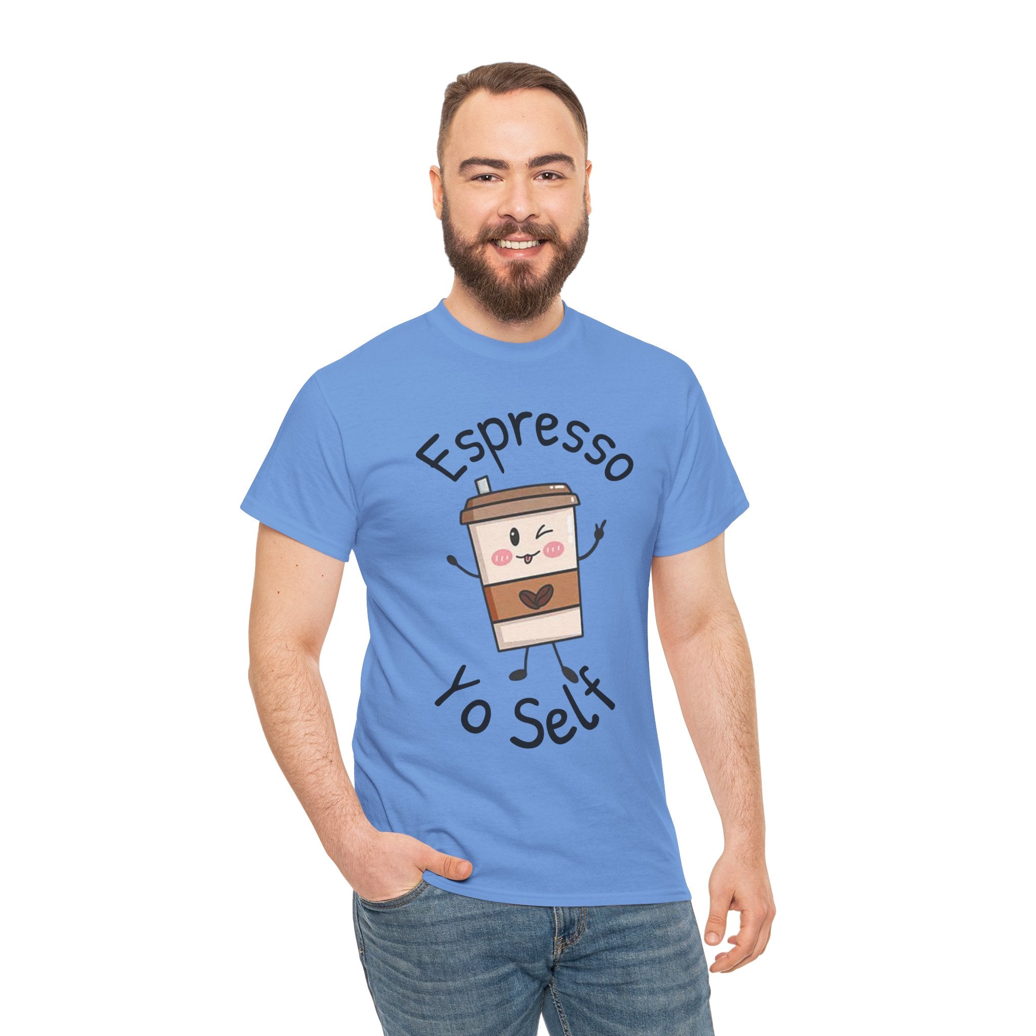 Espresso Yo Self Coffee Tee — Animated Coffee Guy Graphic T-Shirt