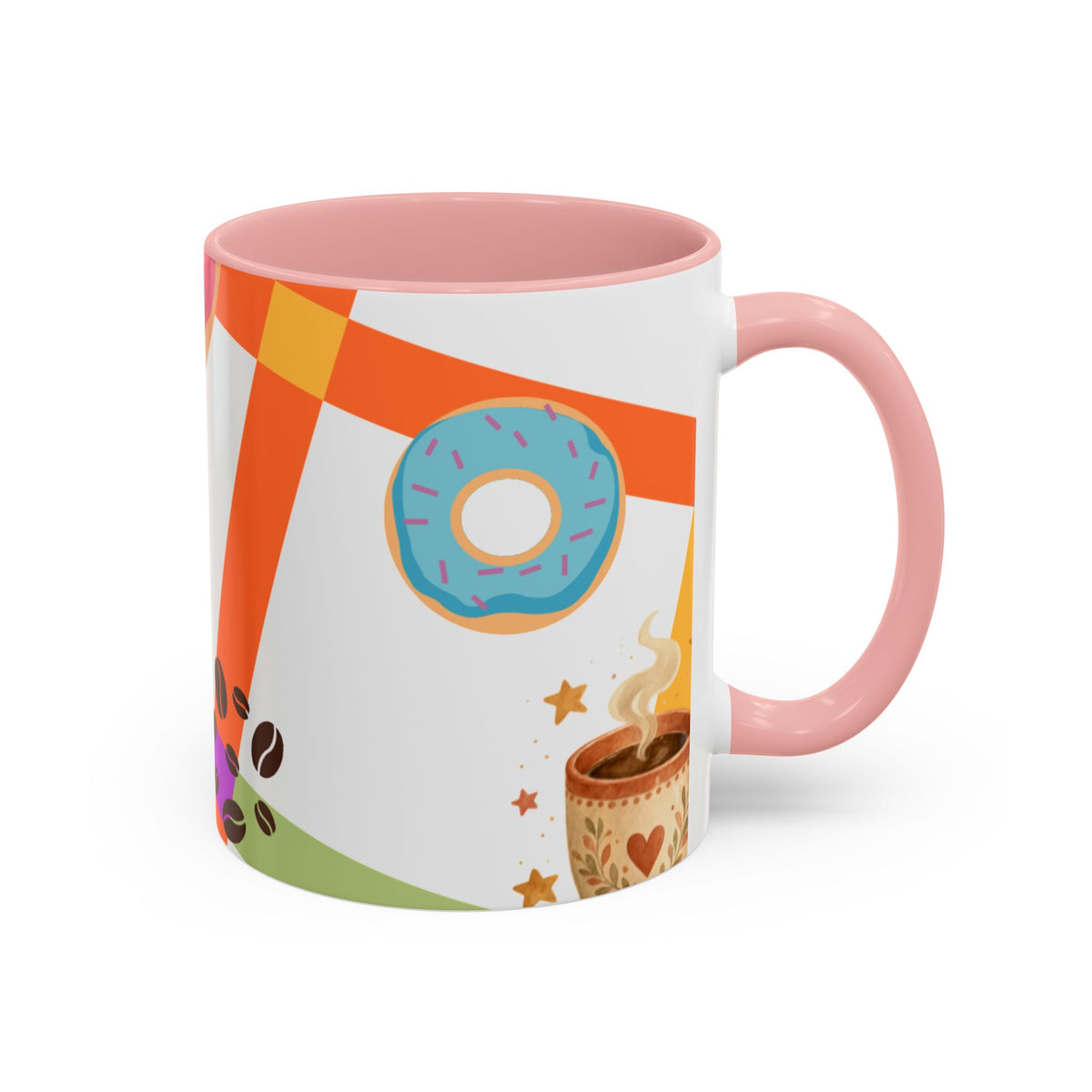 Donut & Coffee Accent Mug – Colorful Breakfast Coffee Cup (11/15 oz)