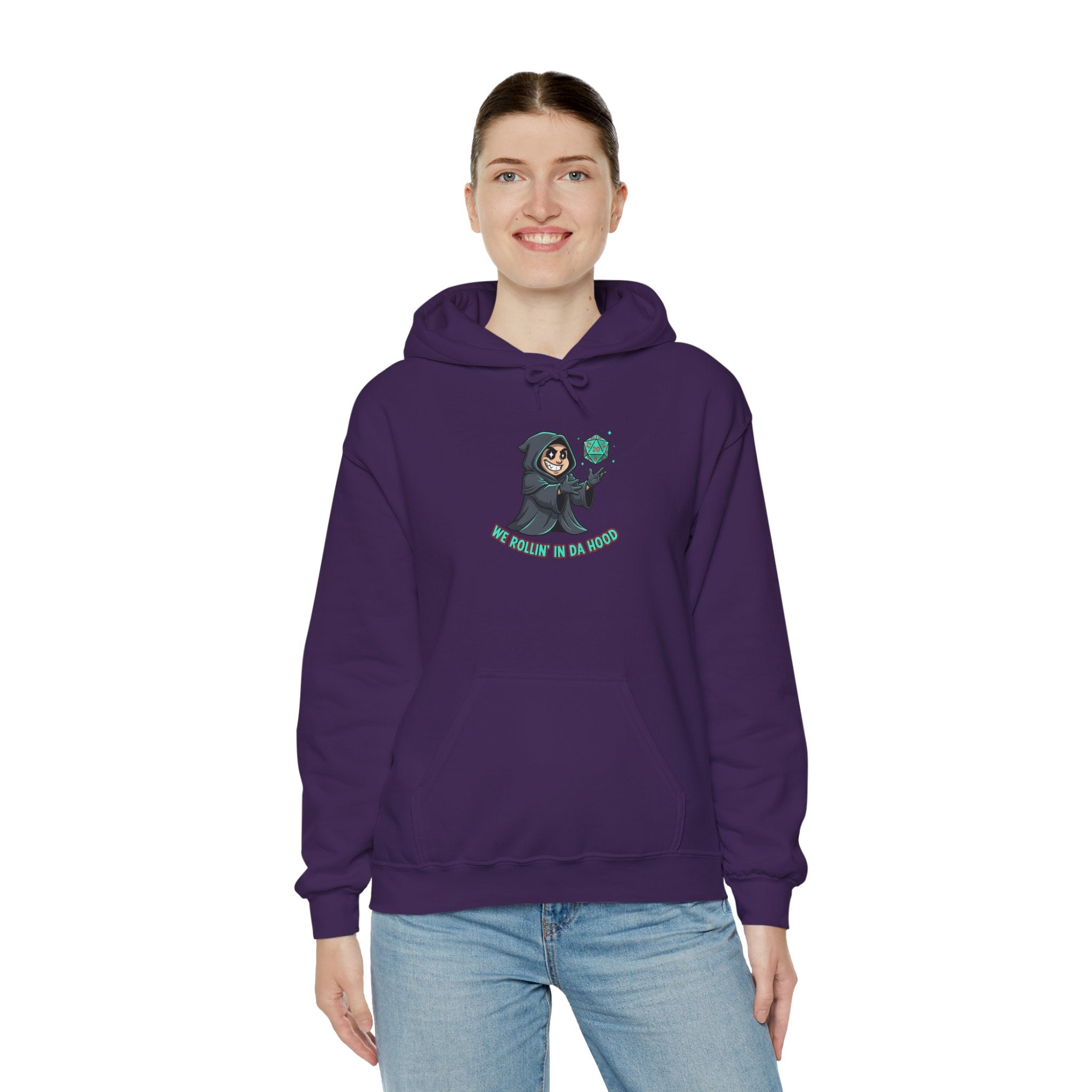 Grim Reaper D20 Hoodie — "Rollin' in da Hood" RPG Gaming Sweatshirt