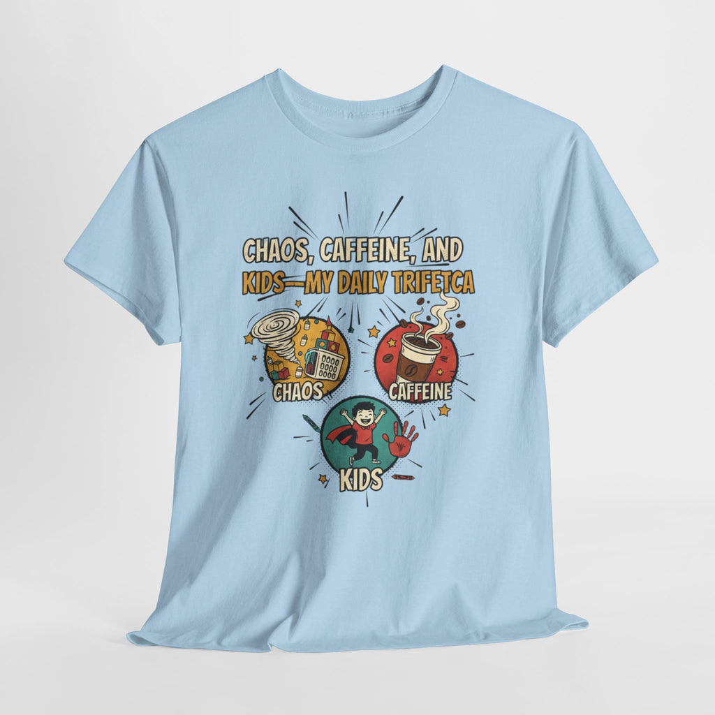 Chaos, Caffeine & Kids Tee — Funny Mom Dad Parenting T‑Shirt