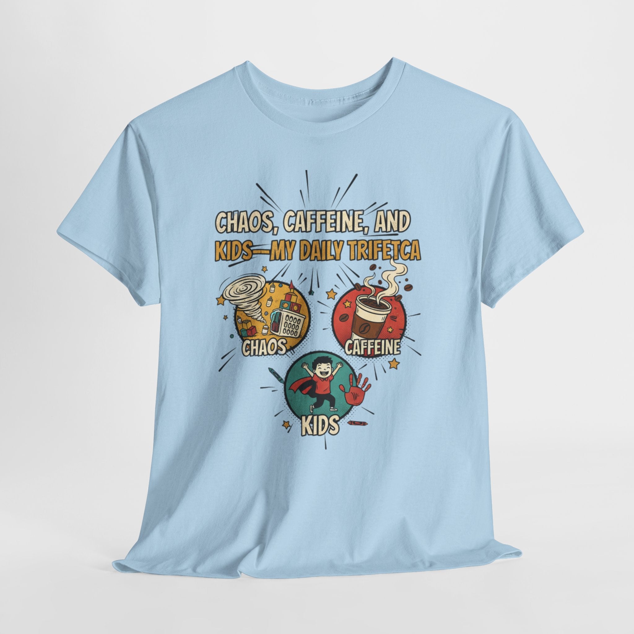 Chaos, Caffeine & Kids Tee — Funny Mom Dad Parenting T‑Shirt