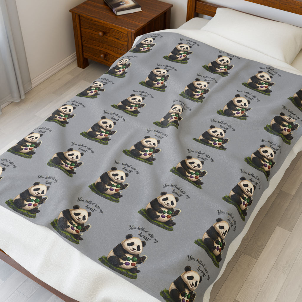Panda 'You Rolled Into My Heart' Velveteen Plush Blanket