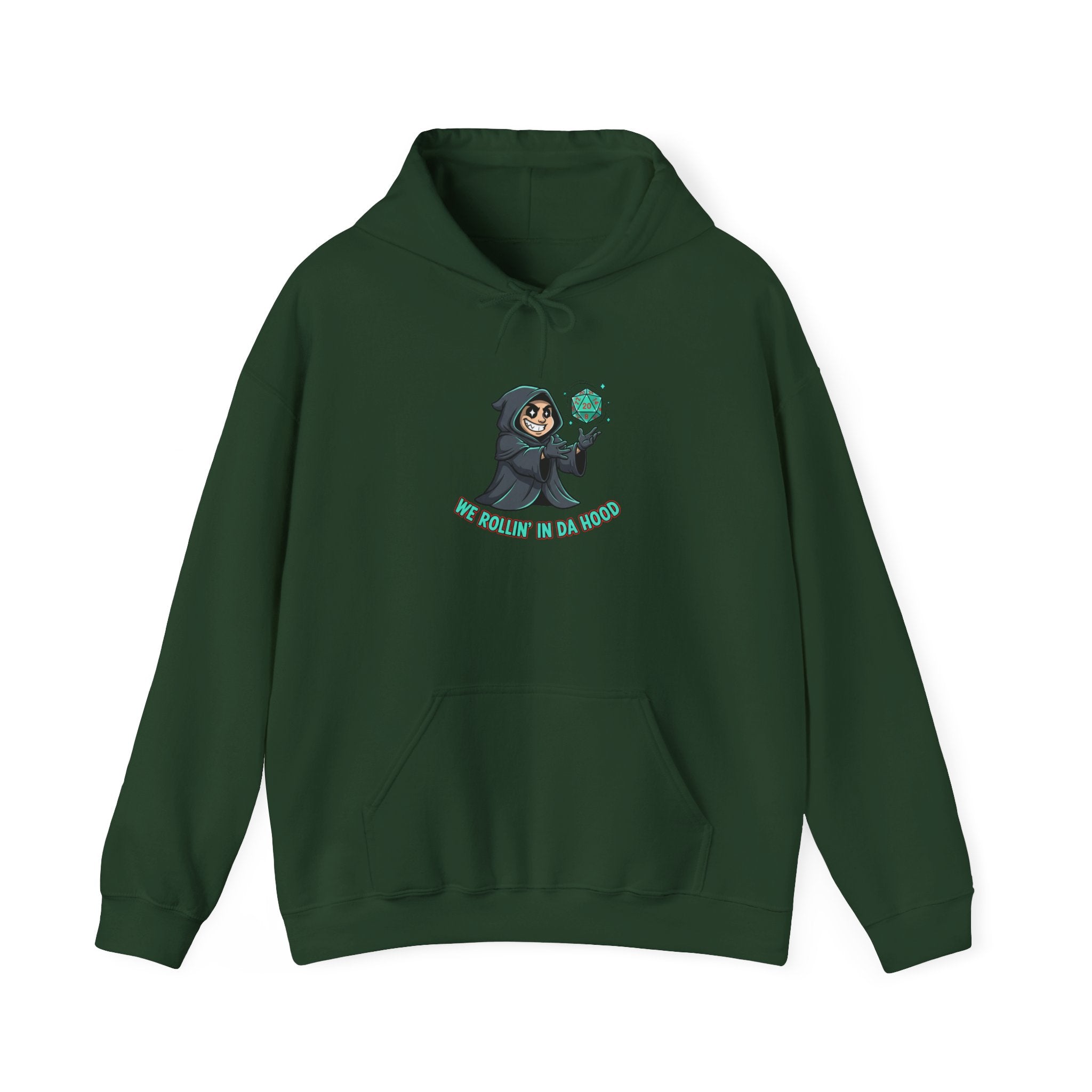 Grim Reaper D20 Hoodie — "Rollin' in da Hood" RPG Gaming Sweatshirt