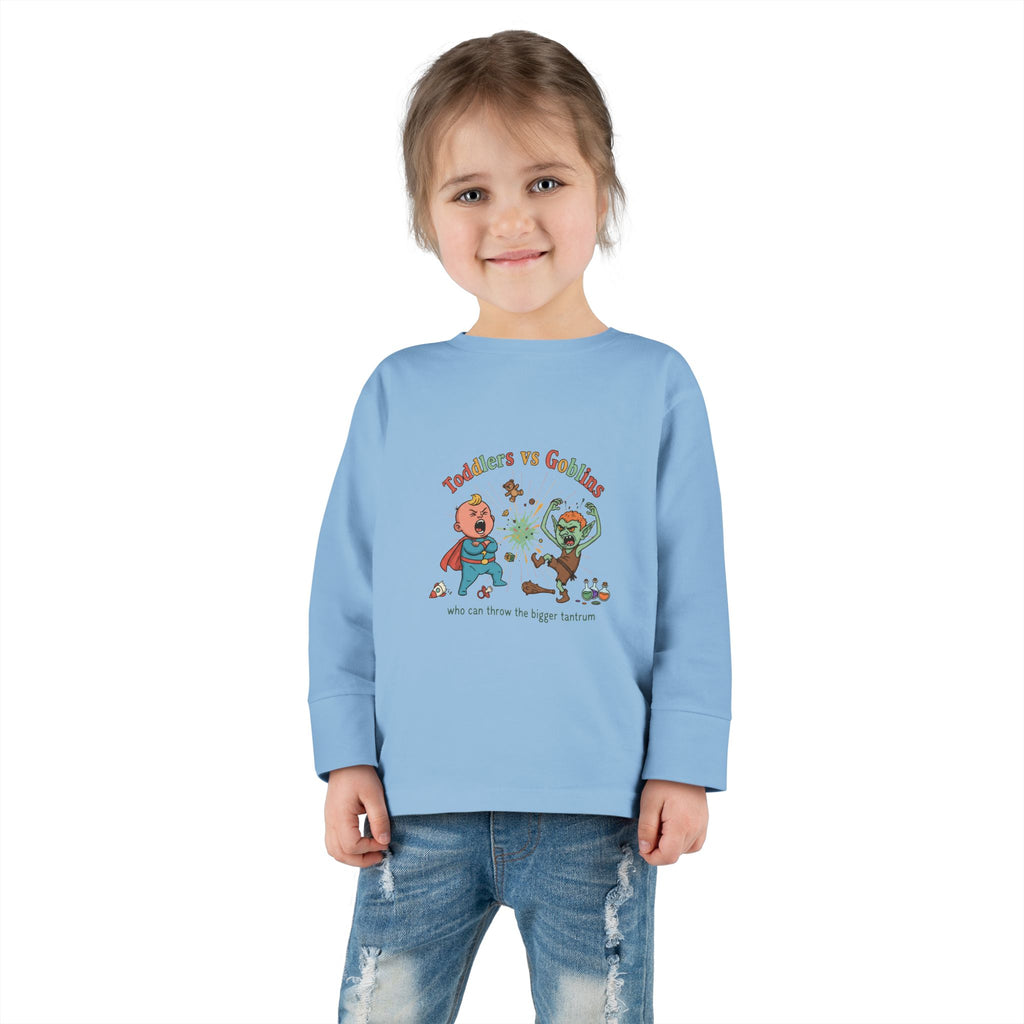 Toddlers vs Goblins Toddler Long Sleeve Tee — "Who Can Throw the Bigger Tantrums"