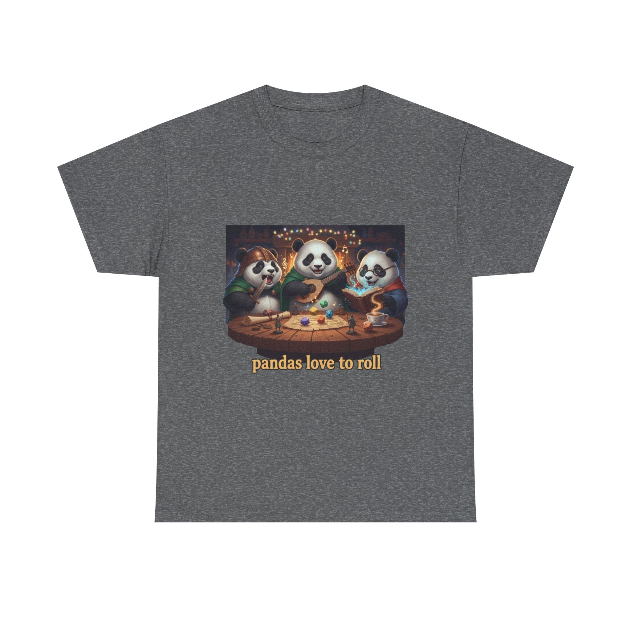 Pandas Love to Roll DnD T-Shirt — Fantasy Pandas Playing DnD Tee