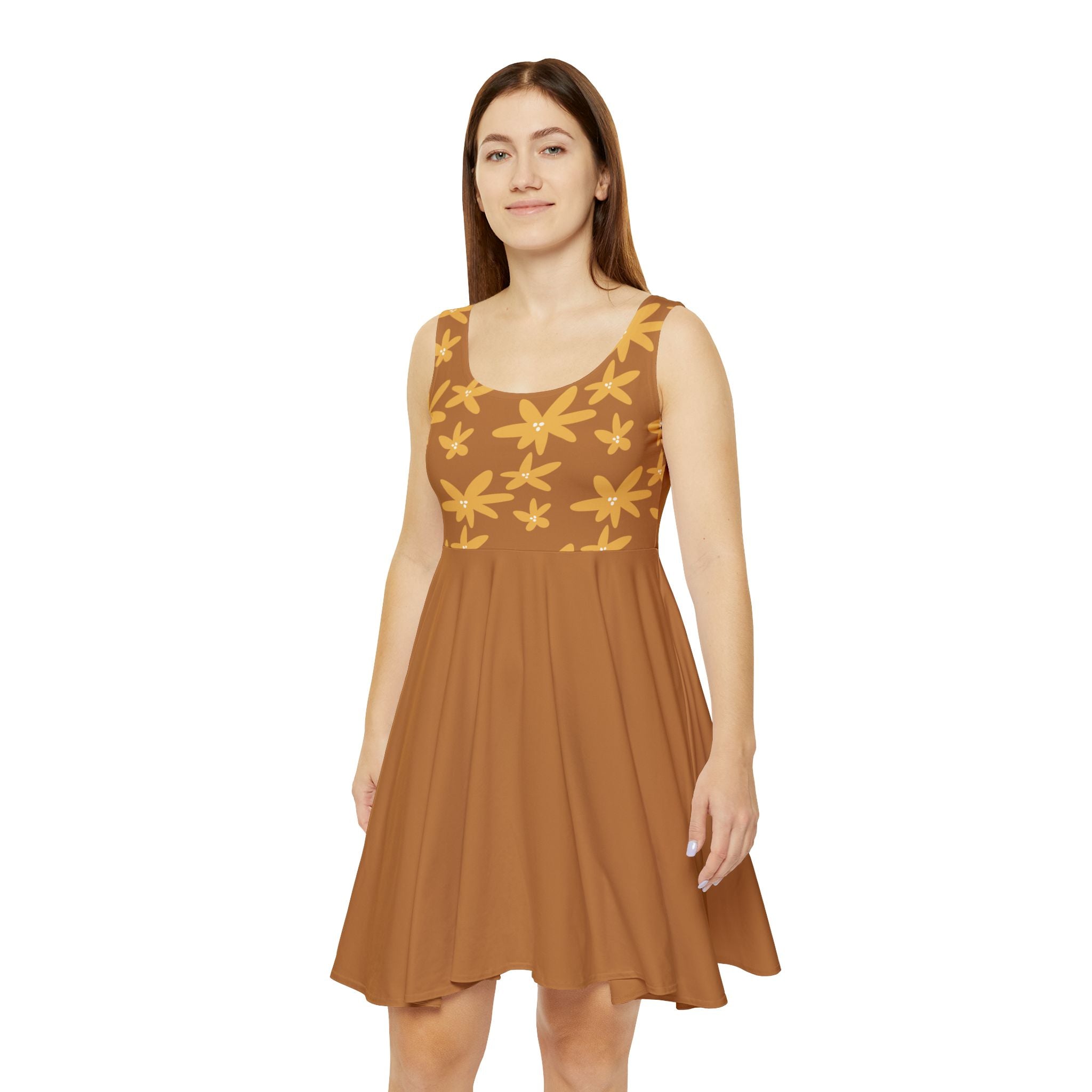 Golden Floral Skater Dress