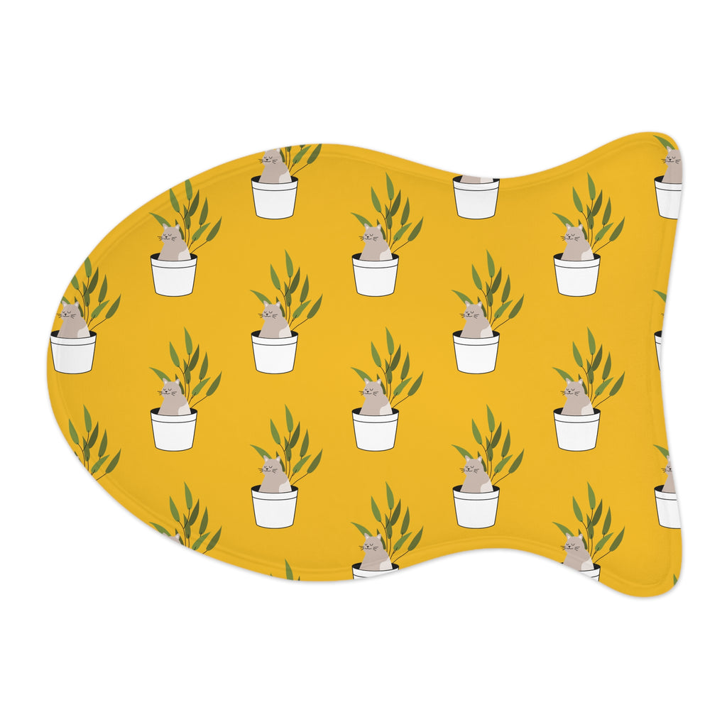 Yellow Potted Cat Pattern Pet Feeding Mat — Cute Non-Slip Bowl Placemat for Cats