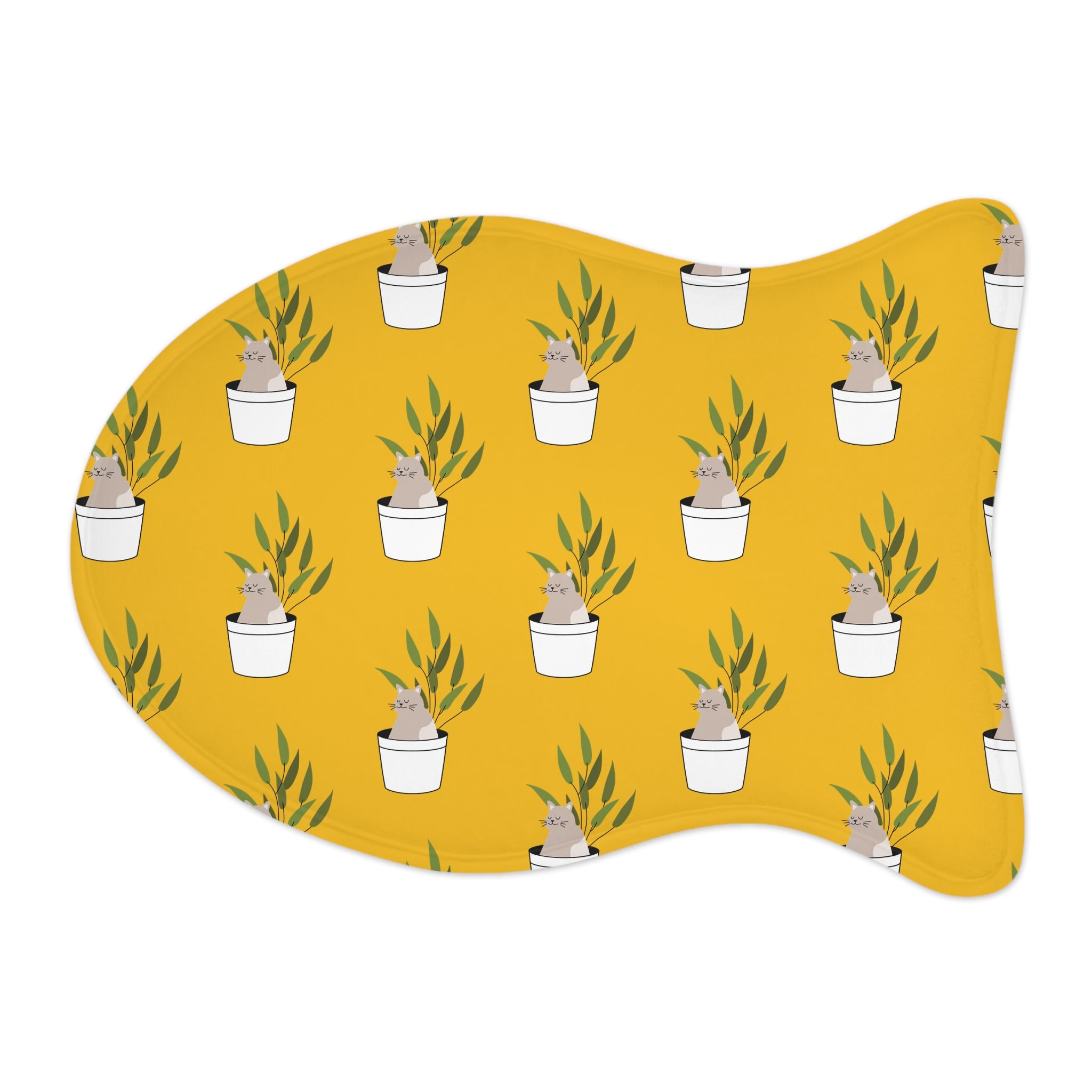 Yellow Potted Cat Pattern Pet Feeding Mat — Cute Non-Slip Bowl Placemat for Cats